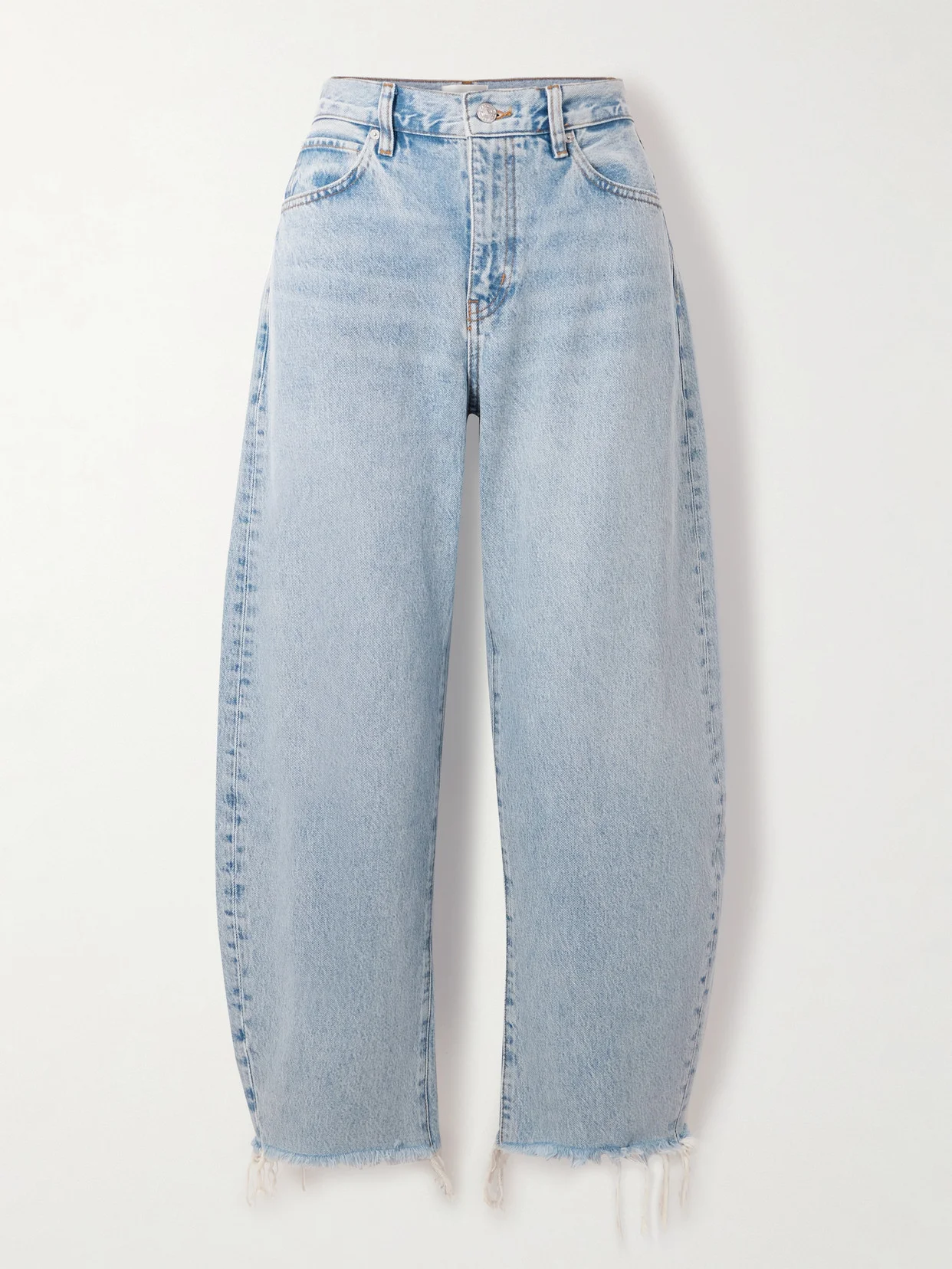 The Bubble Crop Frayed High-rise Barrel-leg Jeans - 1