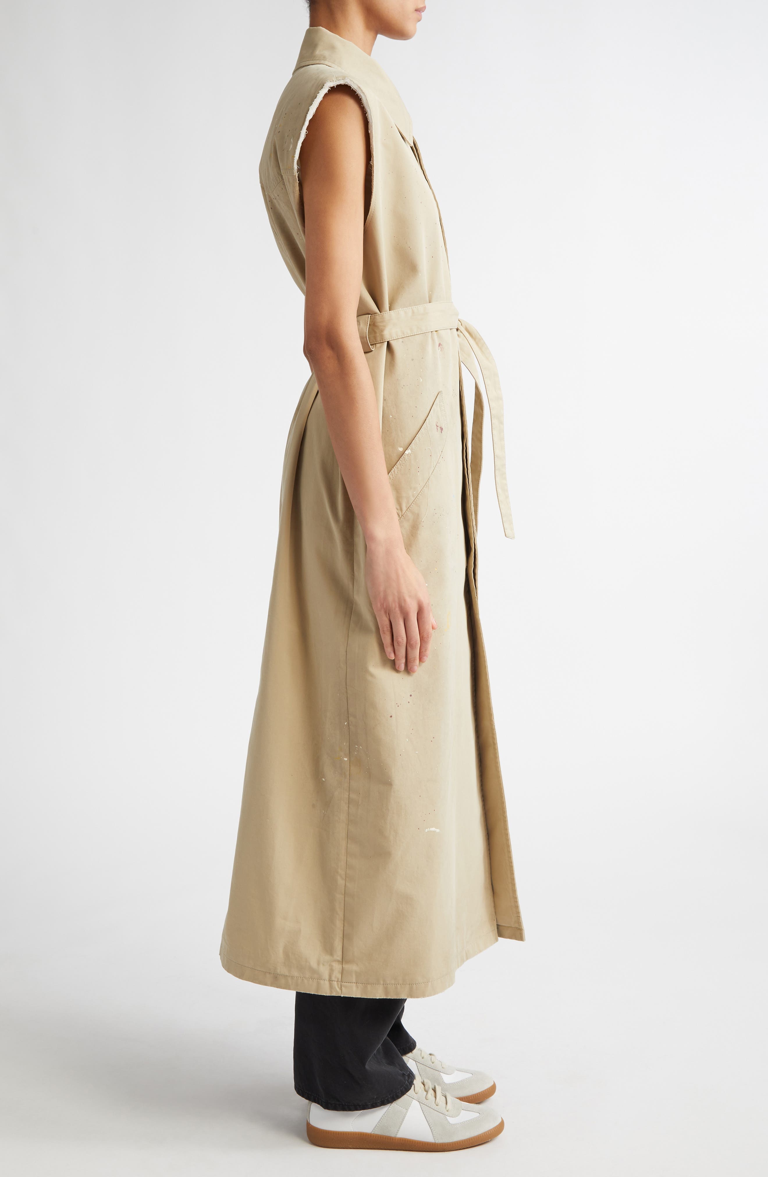 MM6 Maison Margiela Paint Splatter Belted Gabardine Vest in Beige at Nordstrom - 4
