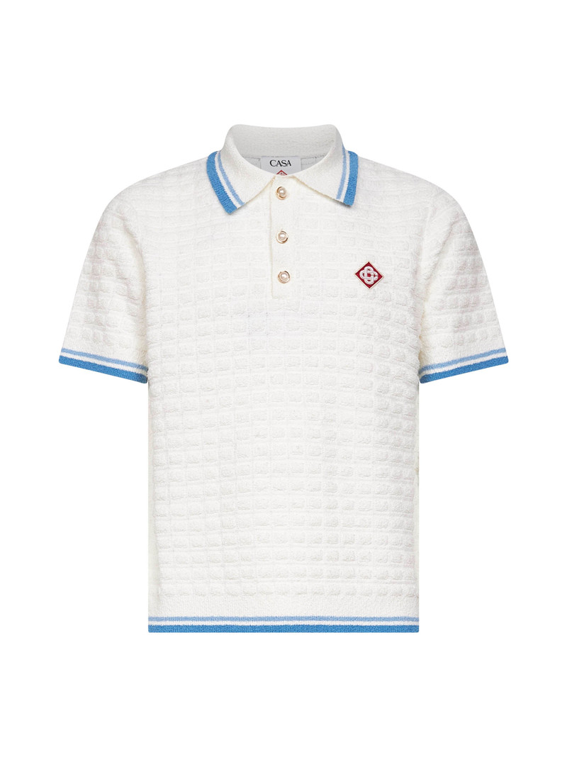 Casablanca Men White Bouclé Short-Sleeved Polo Shirt - 1