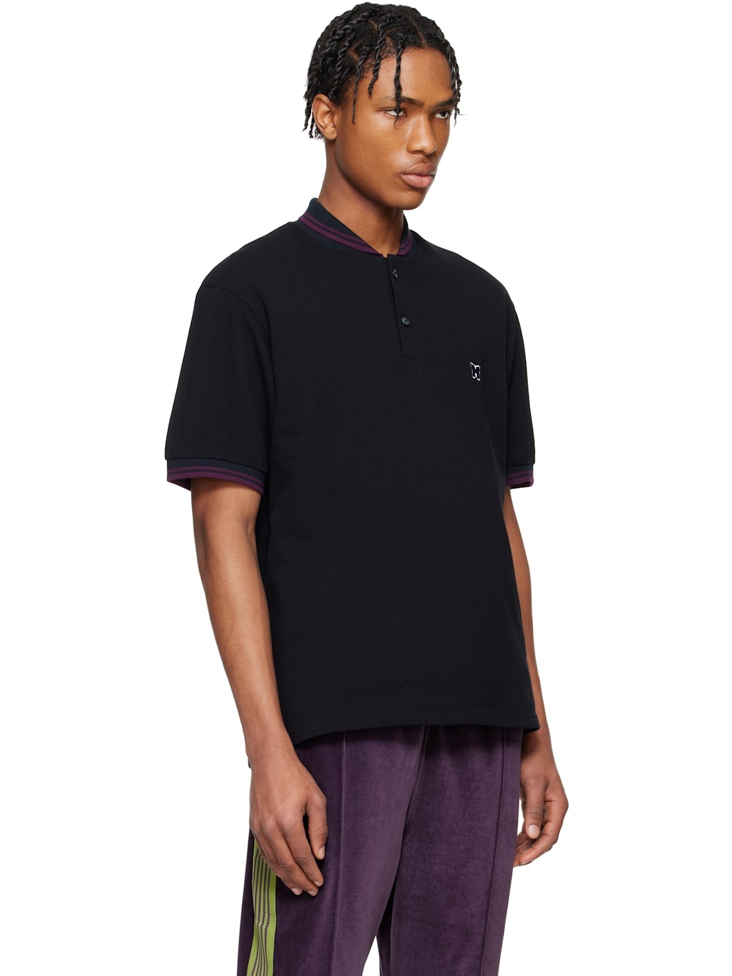 Black Shawl Collar Polo - 2
