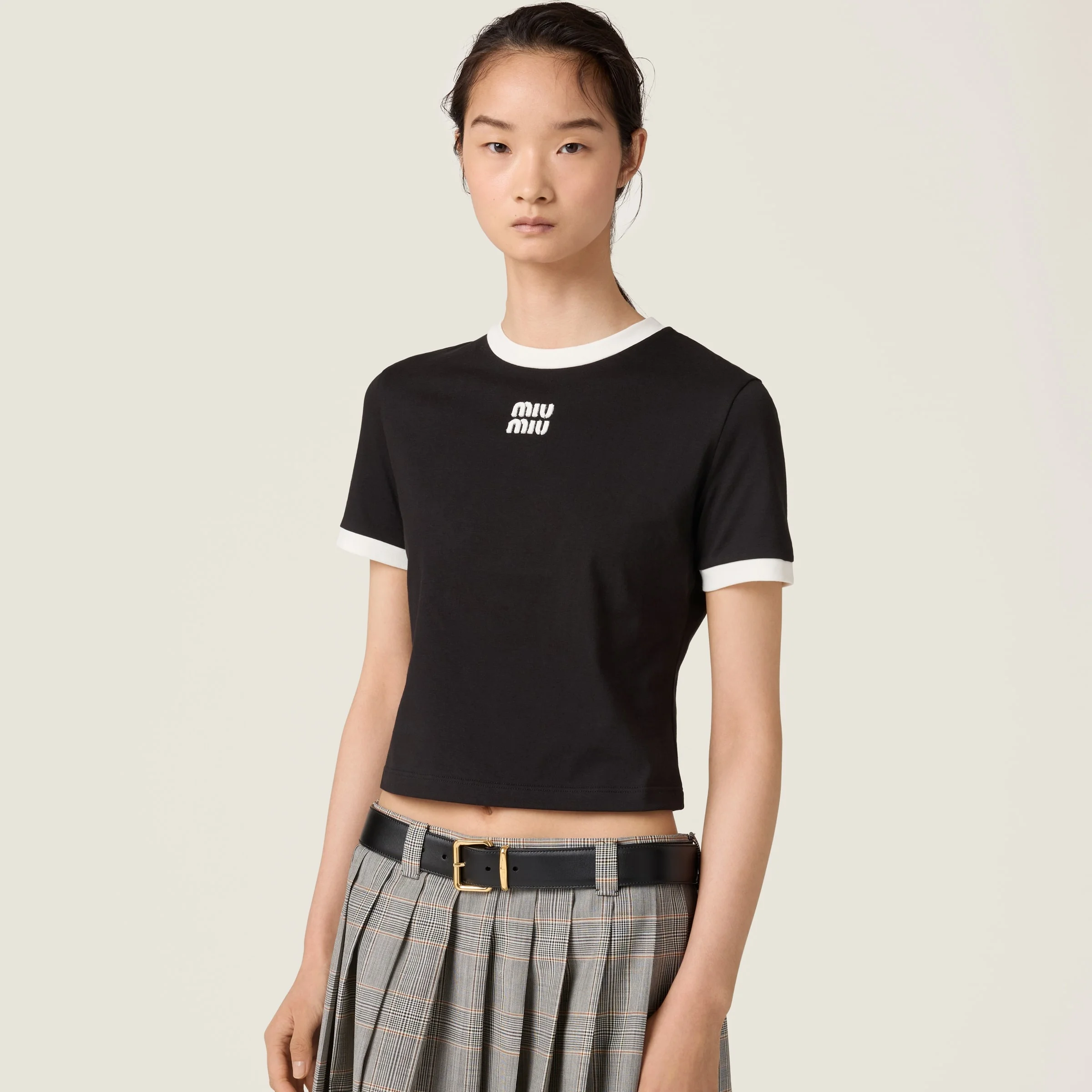 Miu Miu Cotton jersey T-shirt with embroidered logo | REVERSIBLE