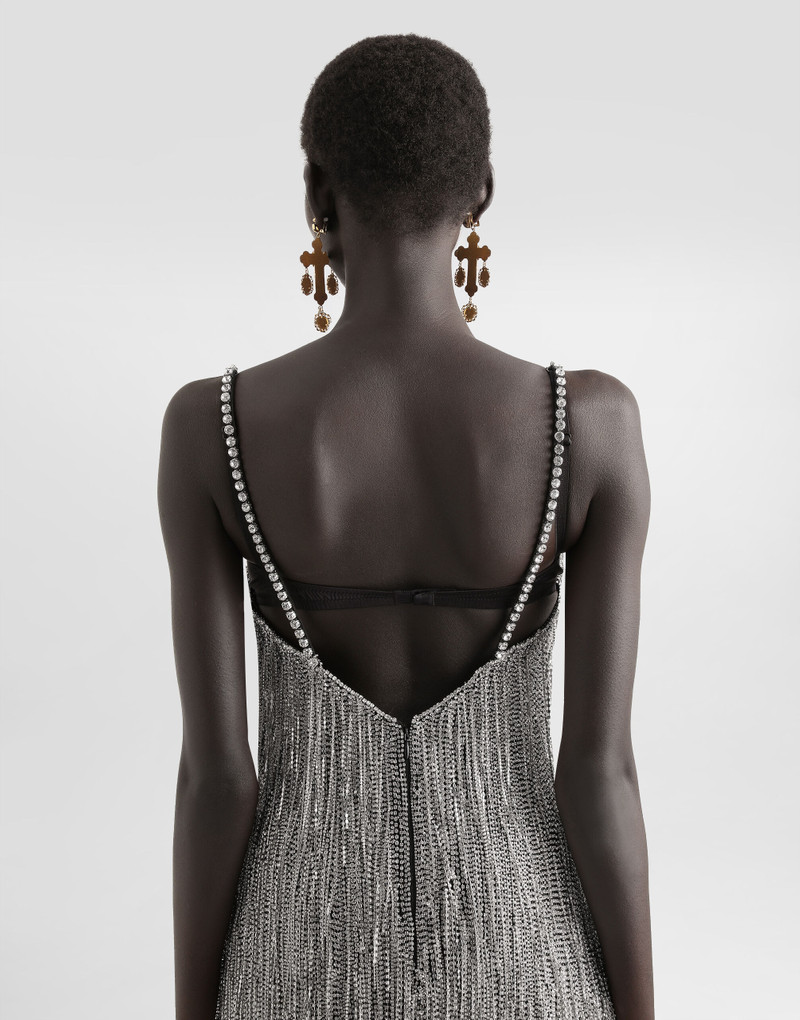 Marquisette calf-length dress with sequined fringing 5