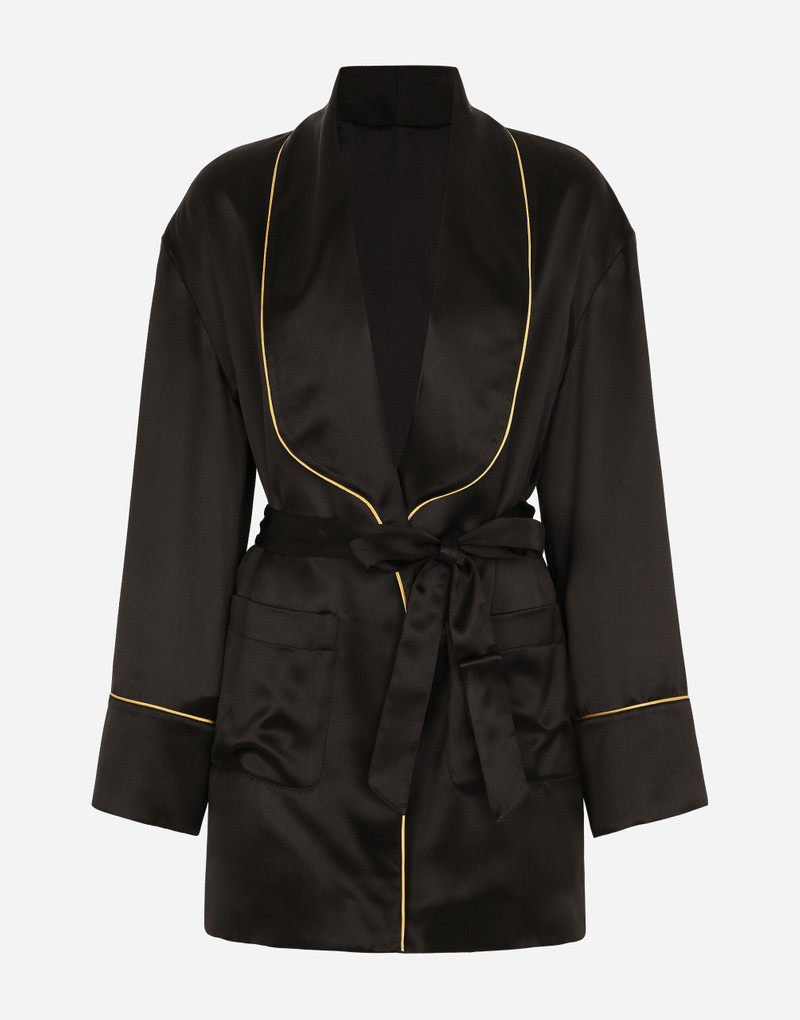 Silk long-sleeved pajama jacket with belt 1