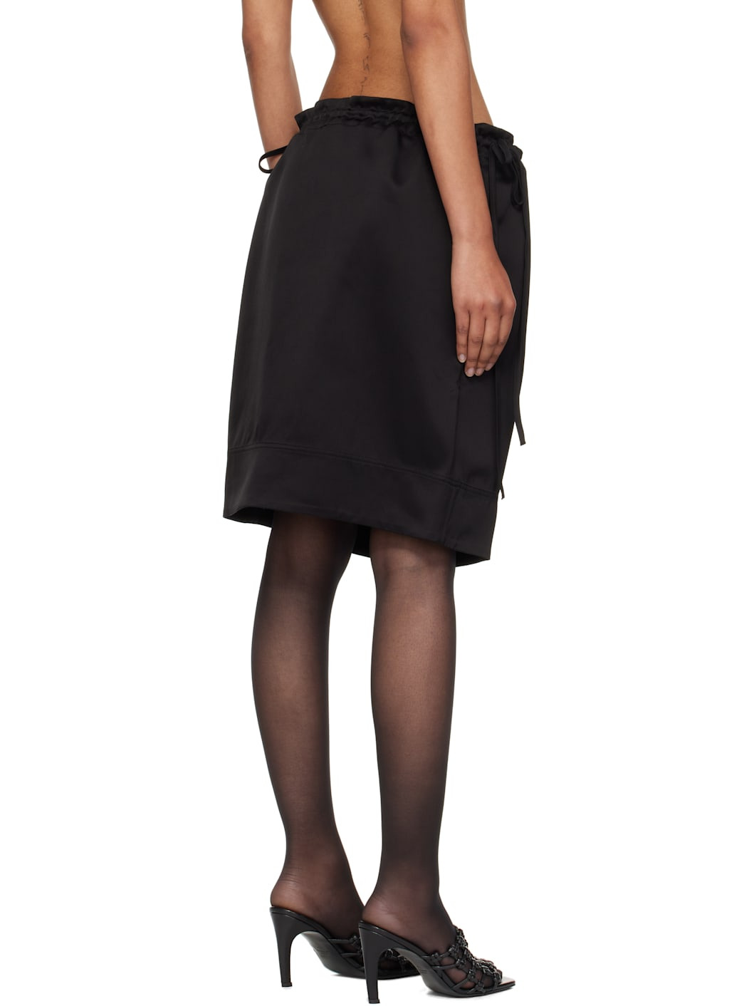 Black Drawstring Satin Miniskirt - 3