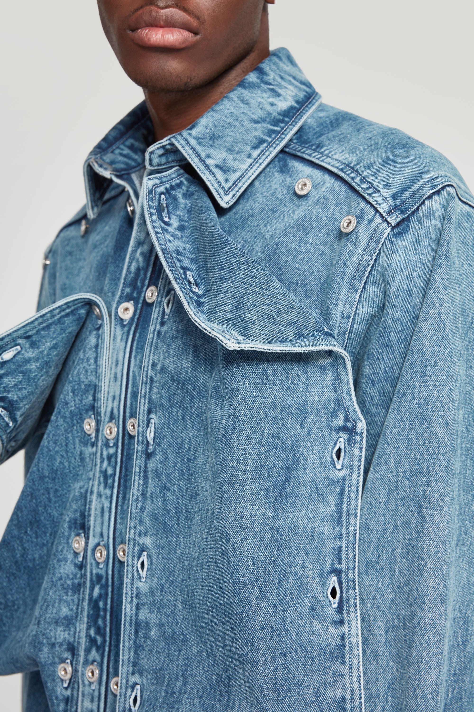 Classic Button Panel Denim Shirt - 6