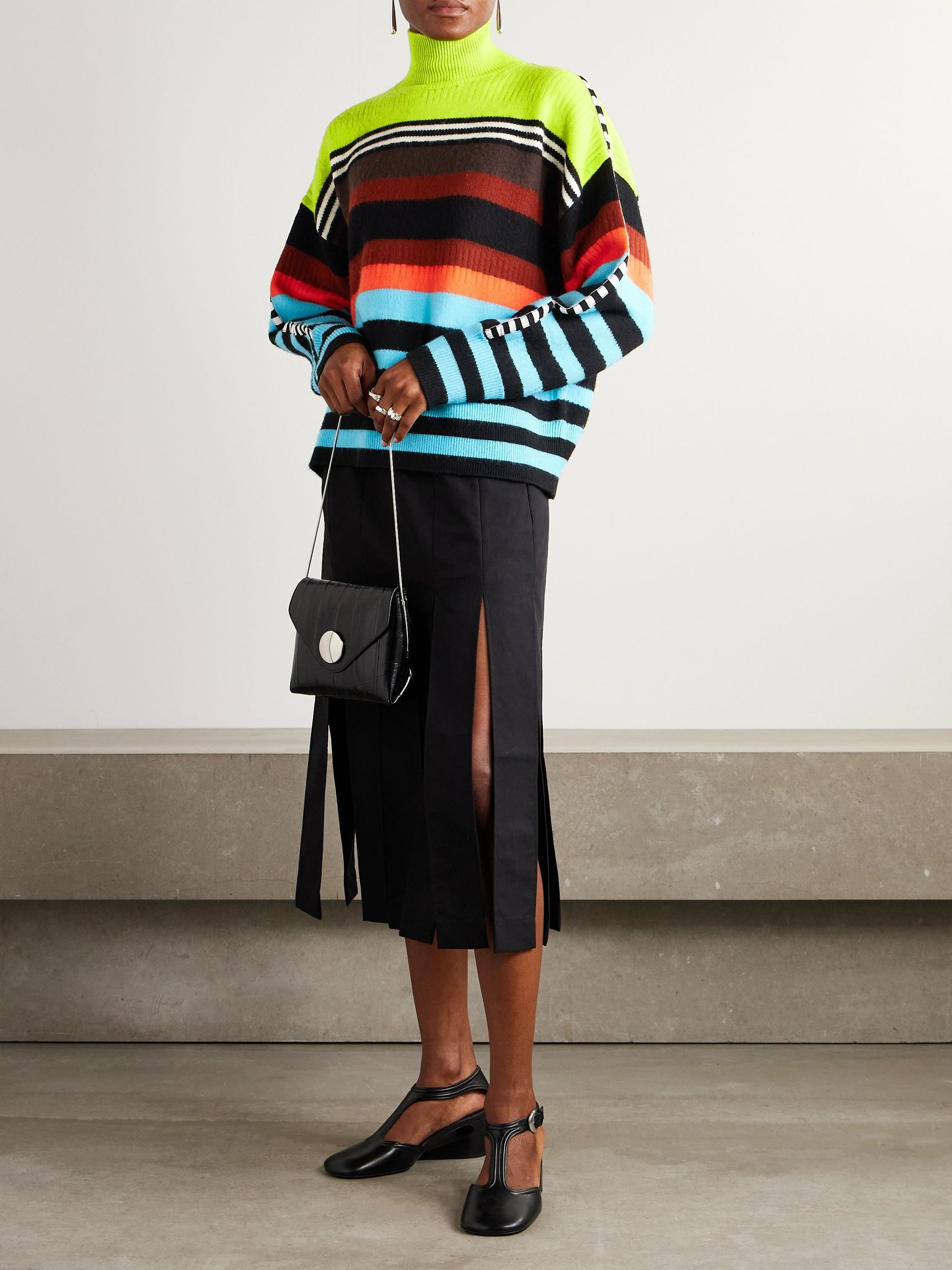 Striped ribbed wool-blend turtleneck sweater Blue - 2