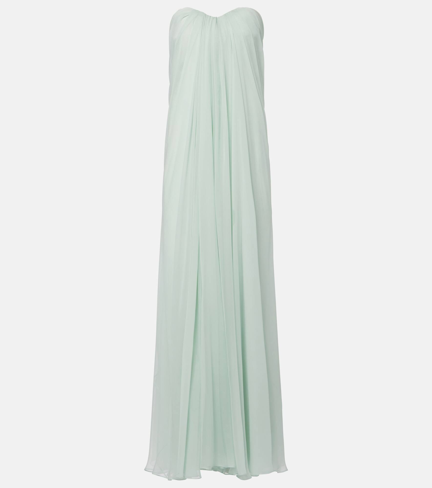 Draped silk chiffon bustier gown - 1