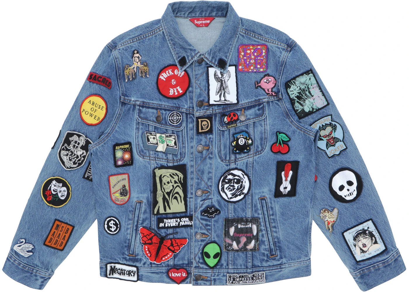 Supreme Patches Denim Trucker Jacket Blue - 1