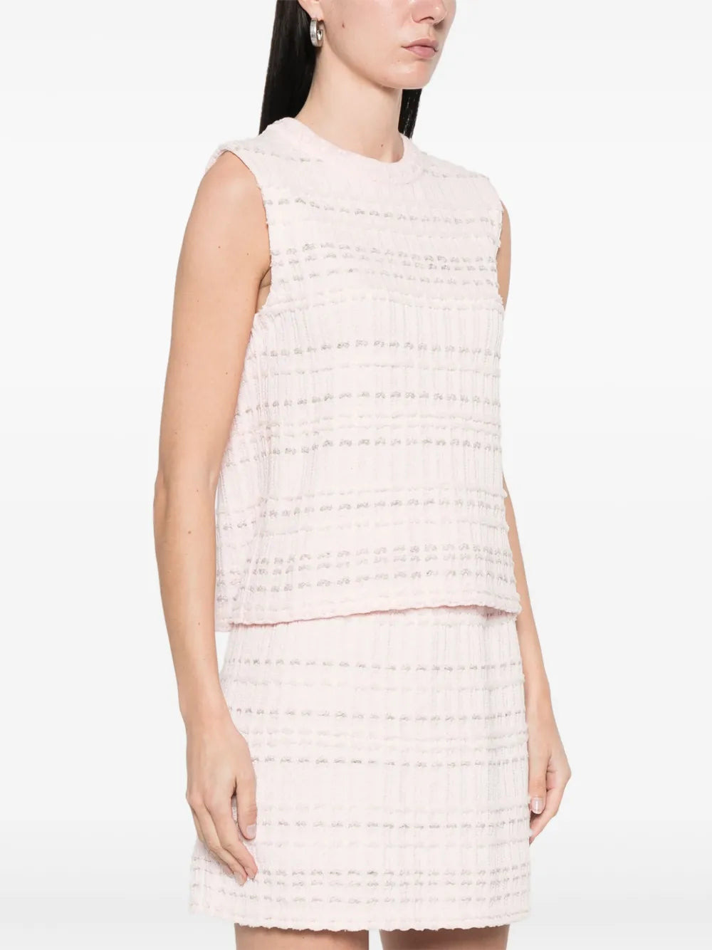 Seersucker Knit Tweed Jacquard Shell Top Women - 3