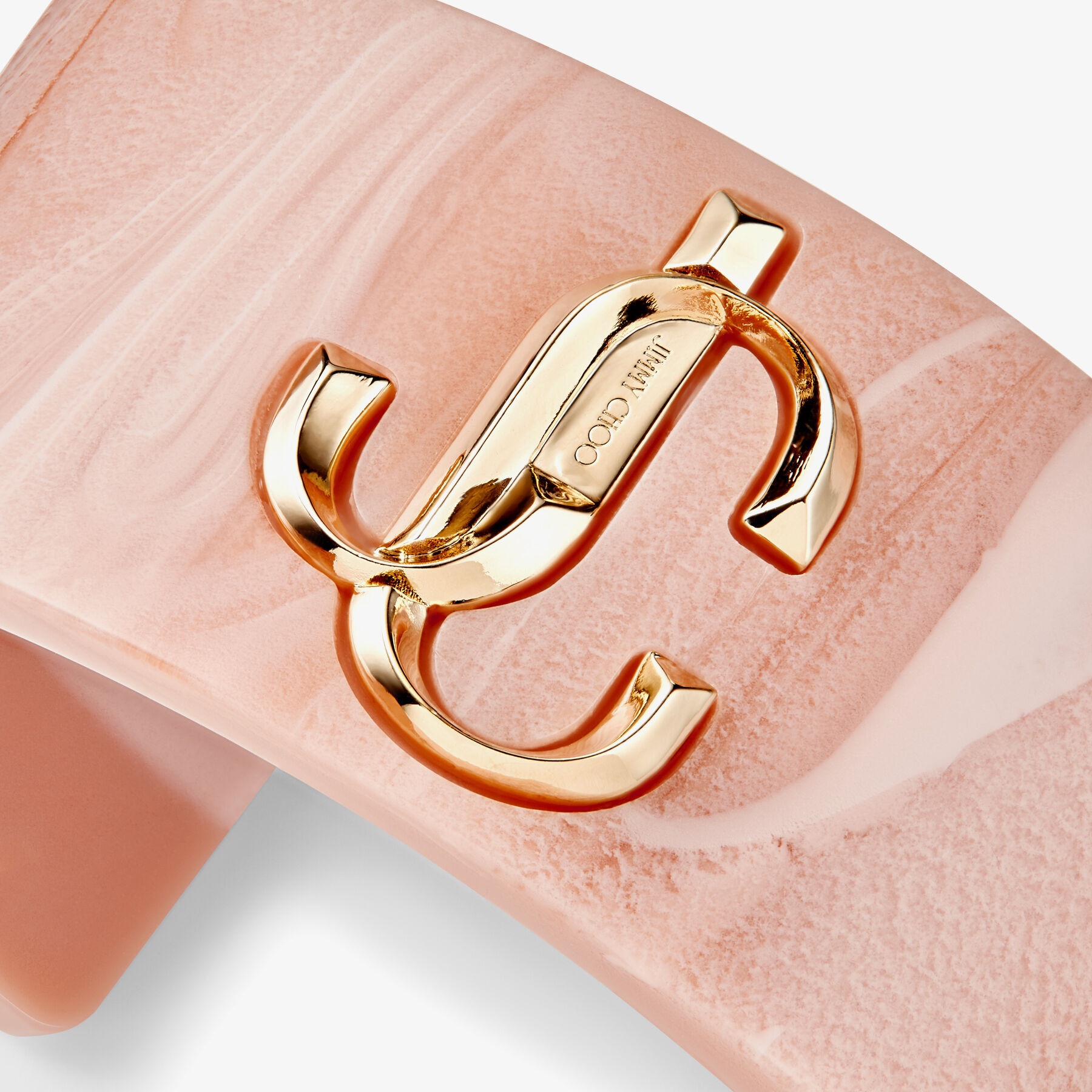 JC Cuff
Ballet Pink Acrylic Cuff Bracelet with Gold-Finish Metal JC Emblem - 5