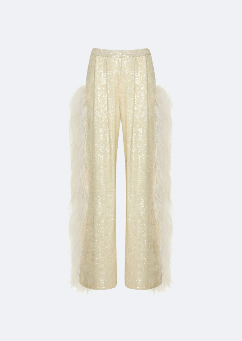 Sequin Trouser With Feathers 1
