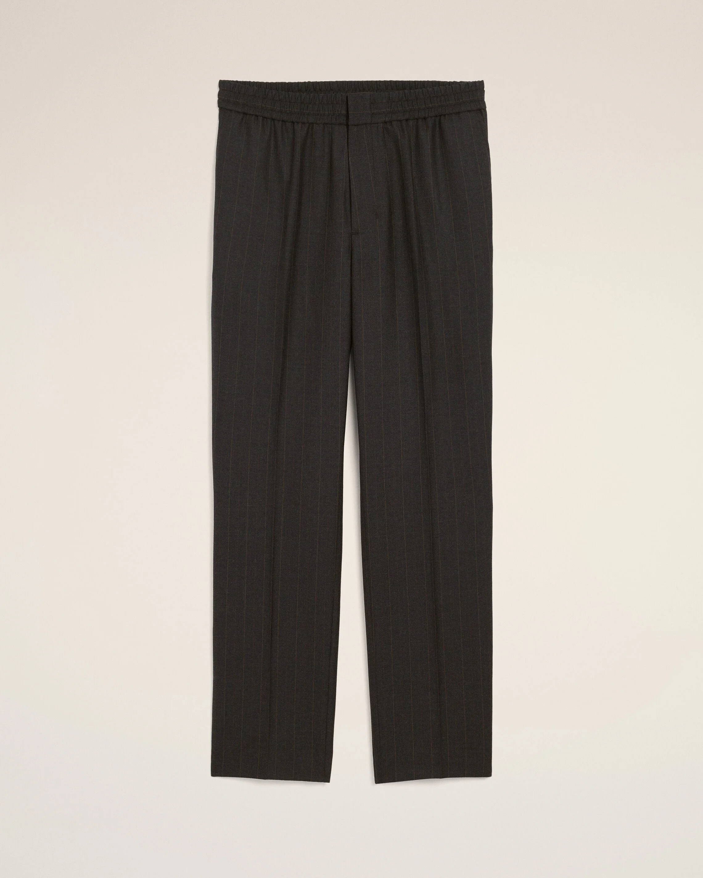 GREY ELASTICATED-WAIST STRIPED WOOL TROUSERS - 1