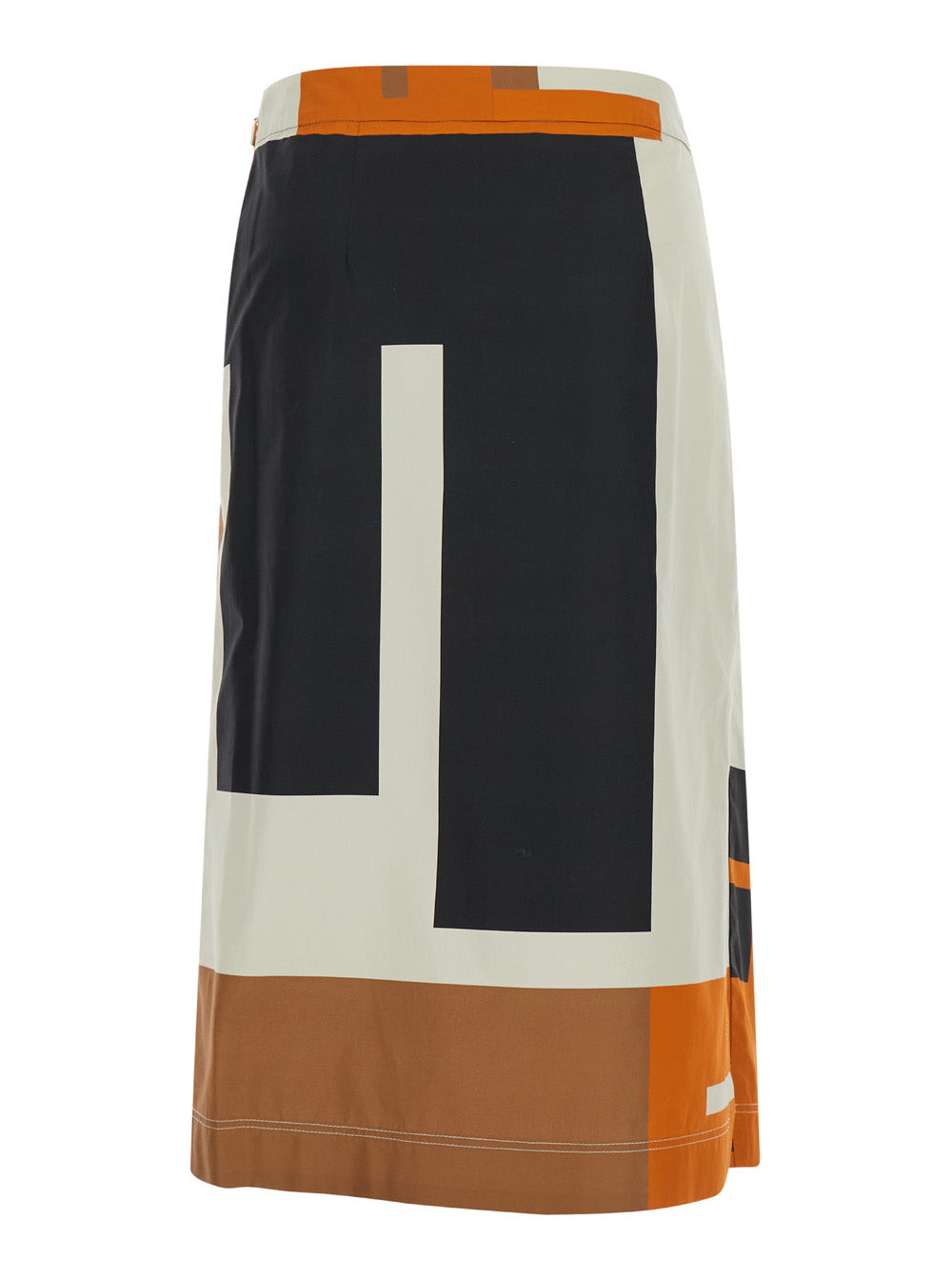 Fendi Women Orange And Black Long Skirt With Draped Panel  In Cotton Woman - 2