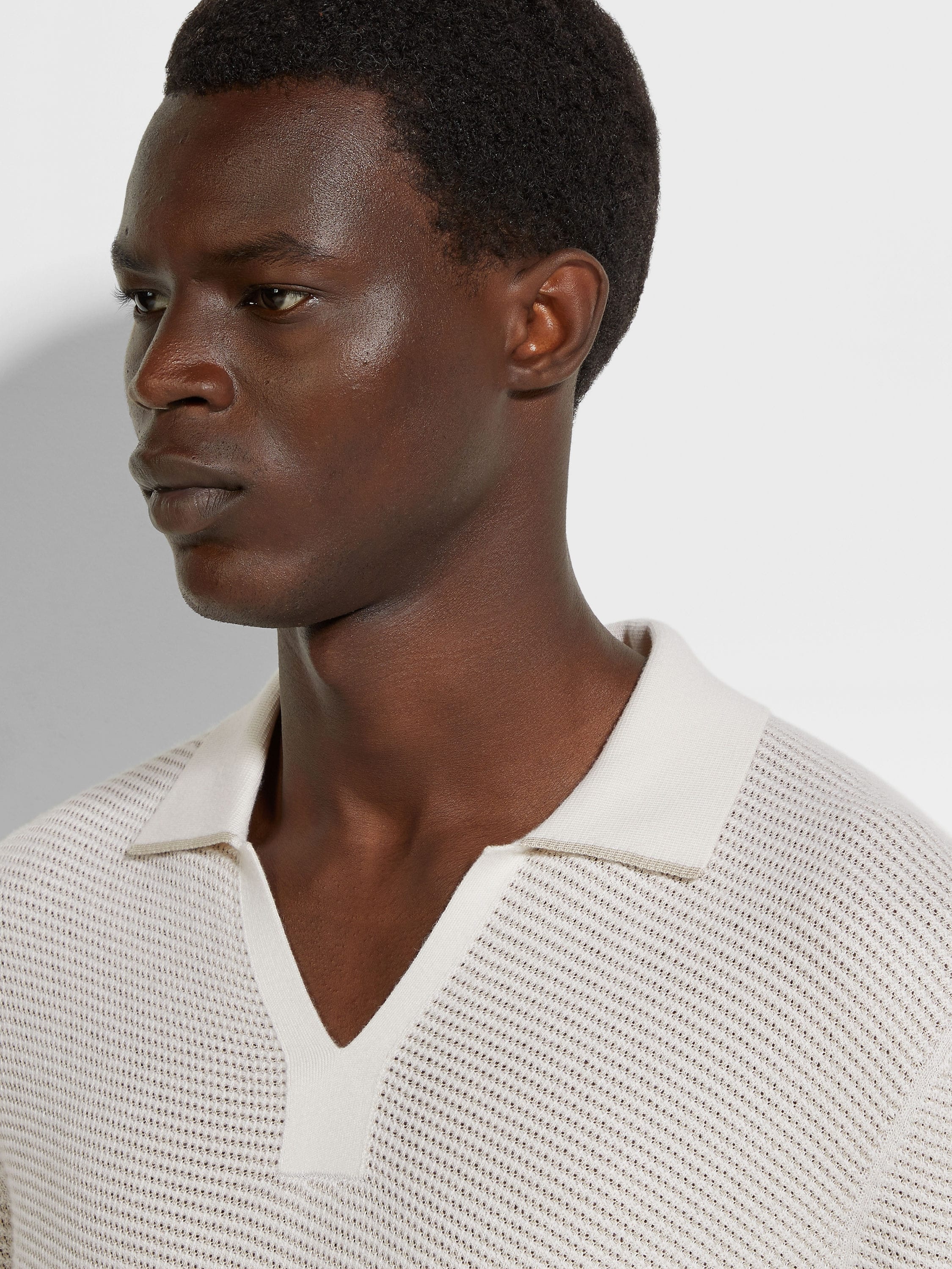 WHITE SILK AND CASHMERE POLO SHIRT - 2