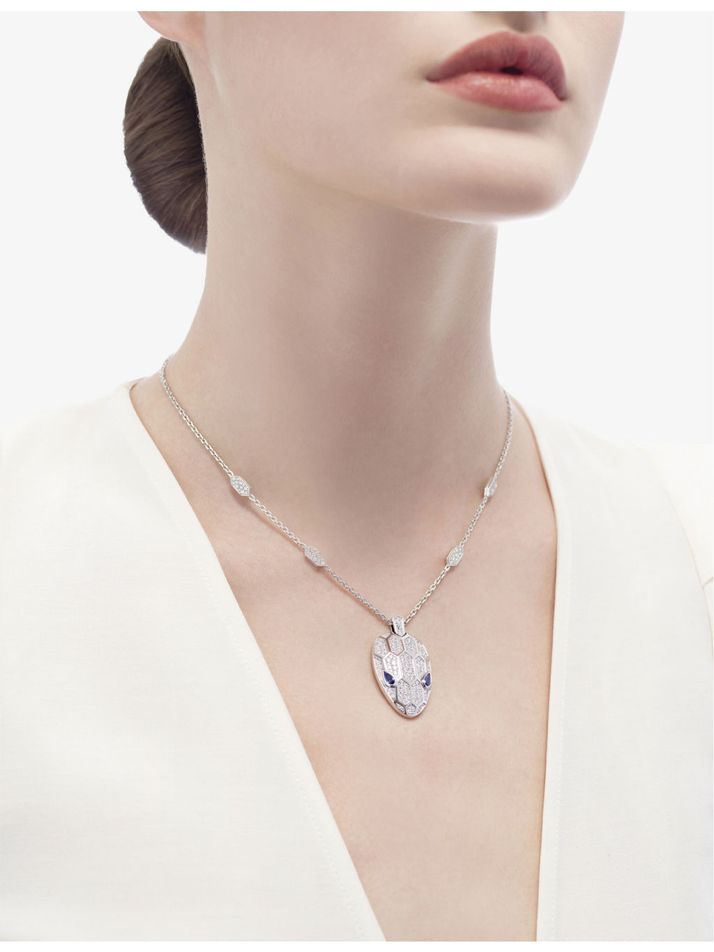 Serpenti 18ct white gold, 2.07ct brilliant-cut diamond and sapphire necklace - 2