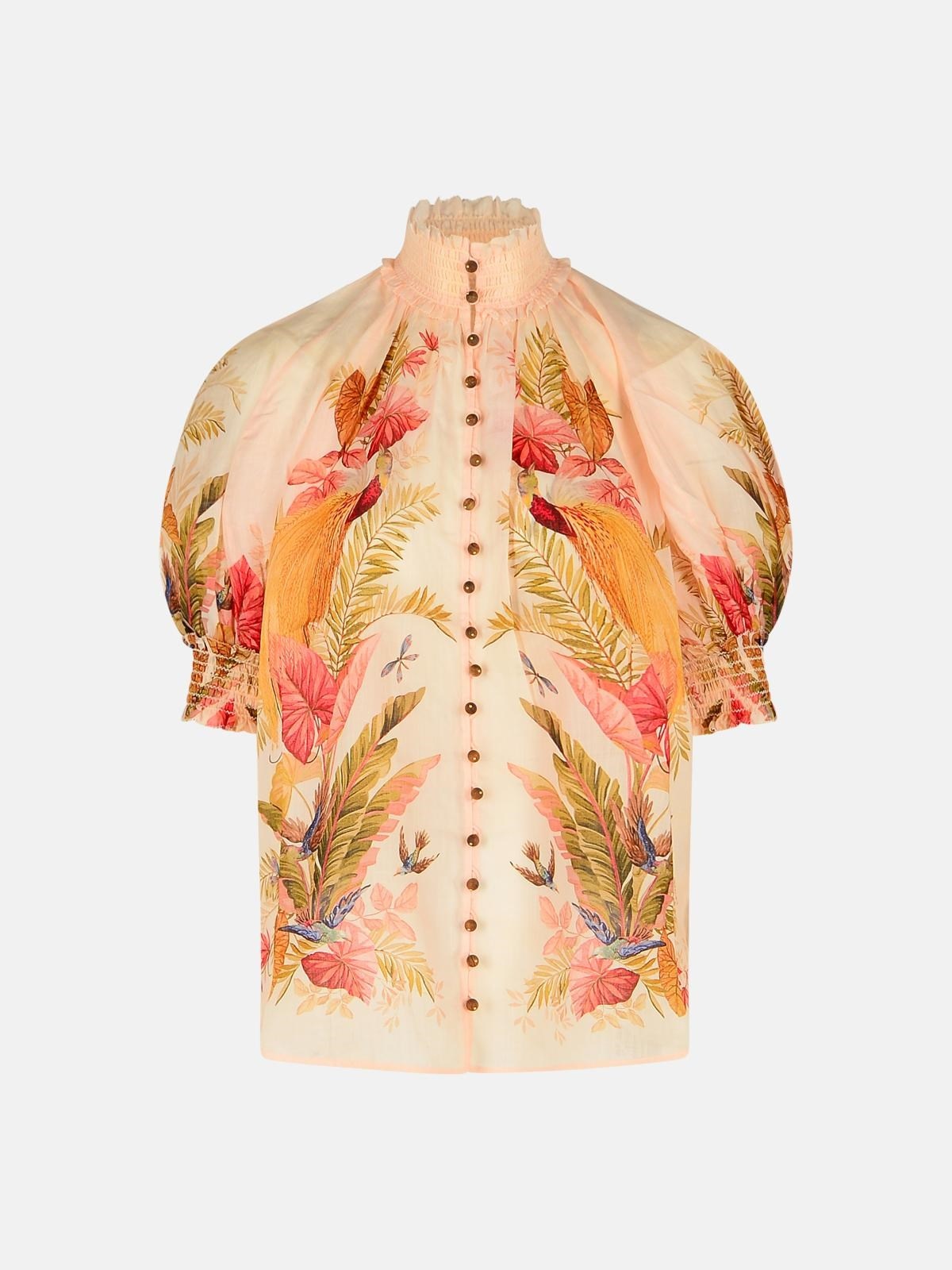 'BILLOW' RAMIE PUFF SLEEVES BLOUSE IN 'CREAM PALM FLORAL' - 1