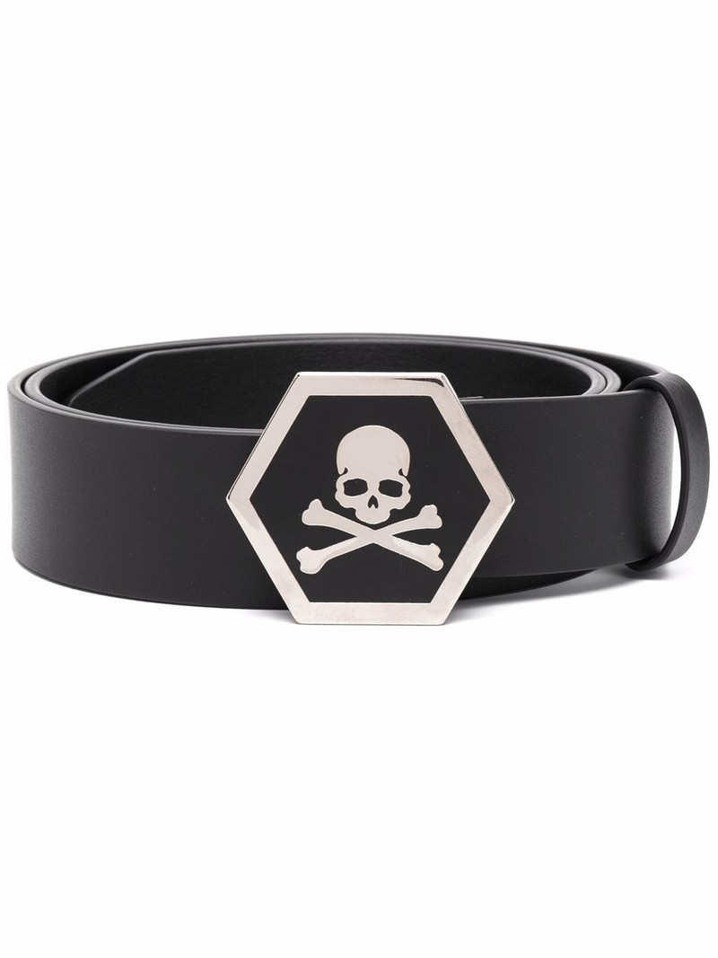leather skull-buckle belt 1