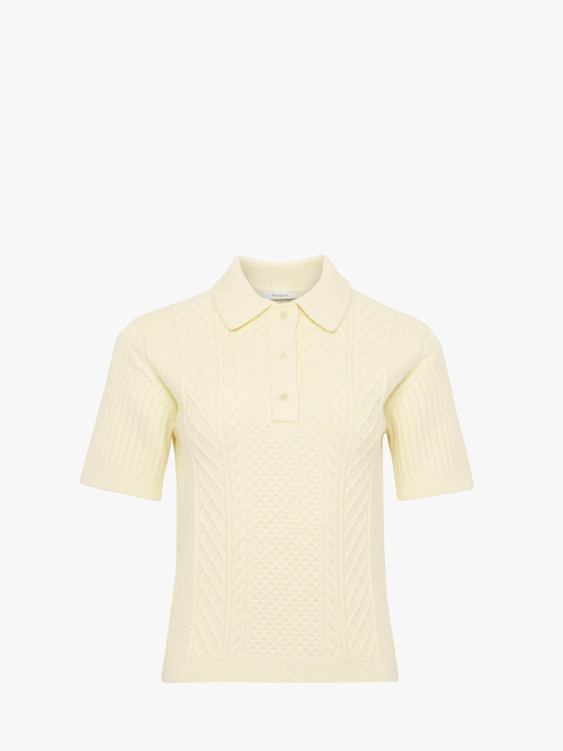 CROPPED CABLE KNIT POLO - 1
