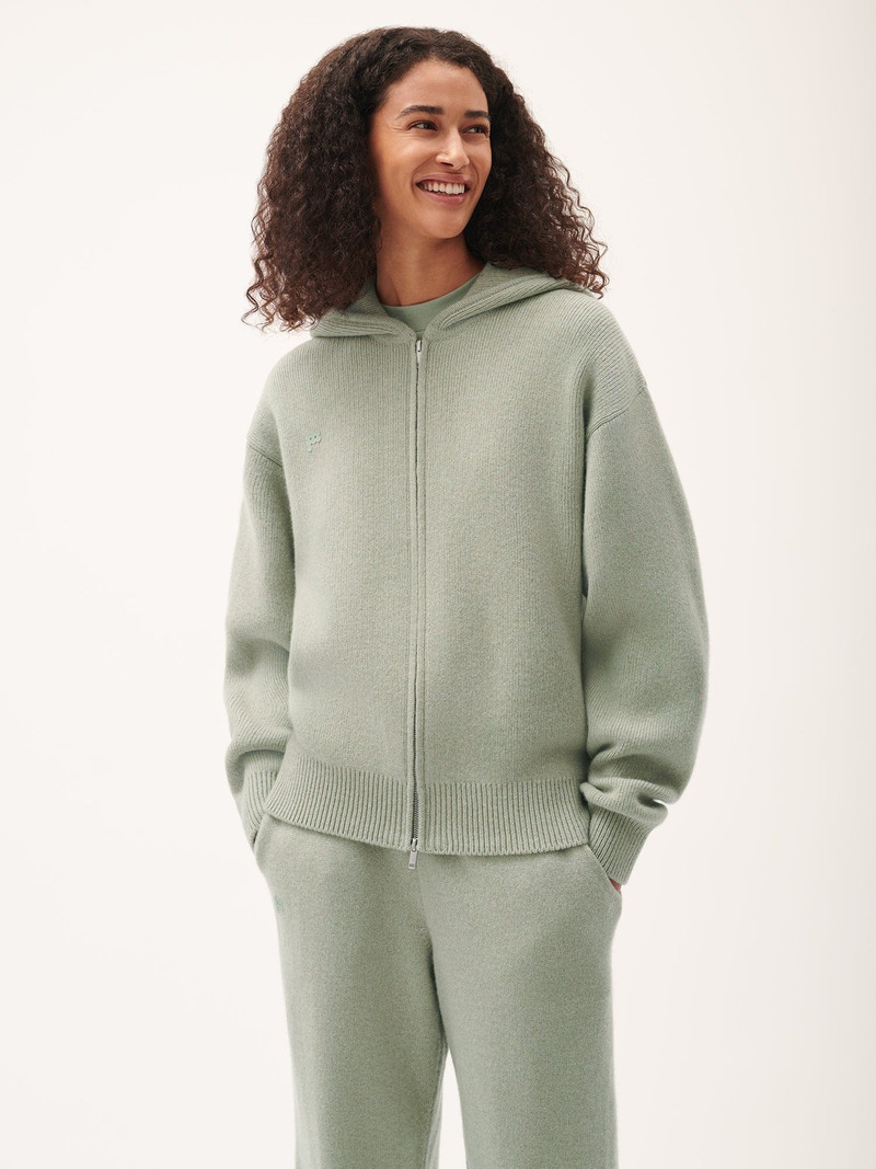 Womens DNA Recycled Cashmere Zipped Hoodie - Moss Green 1