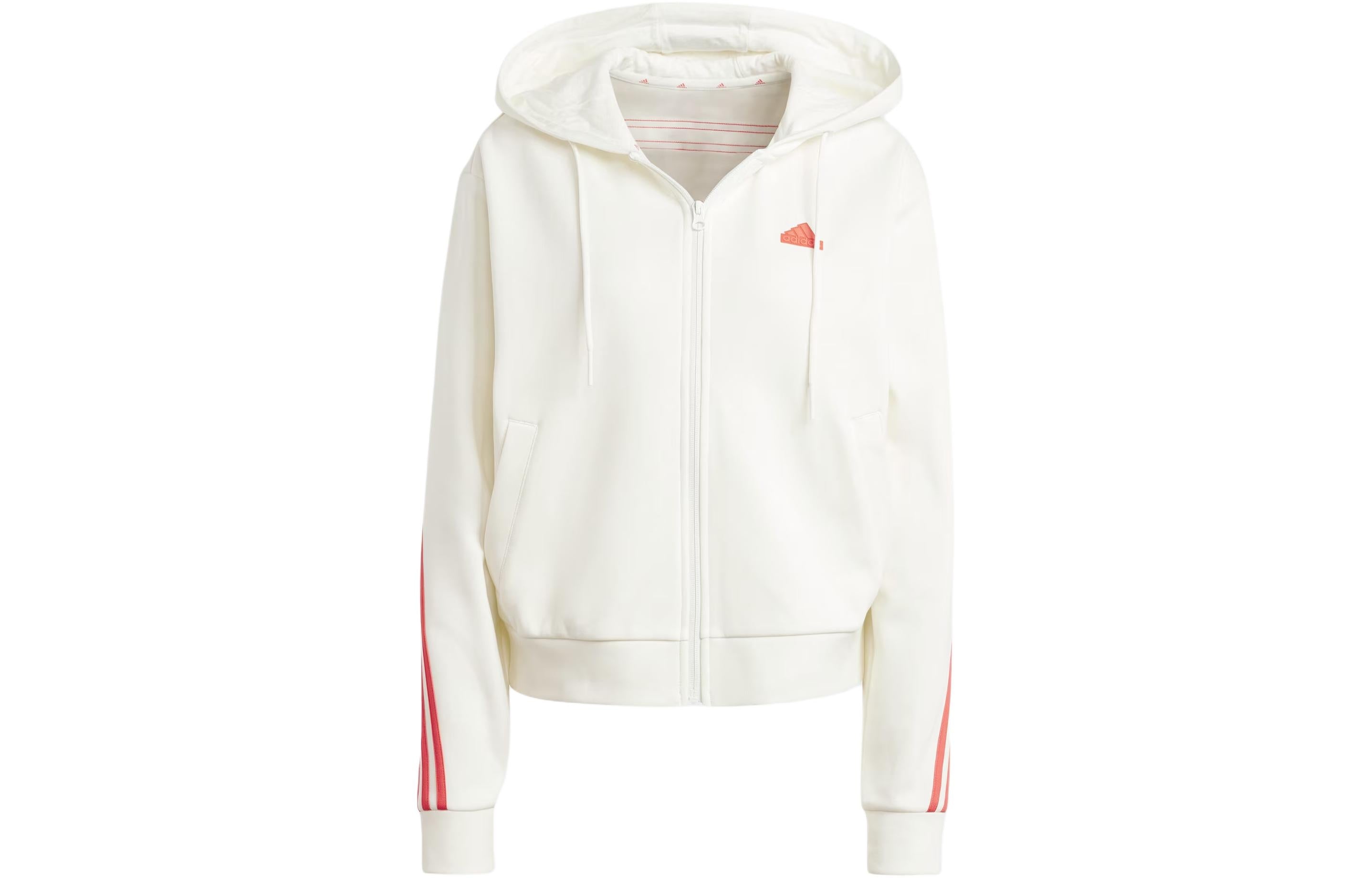 (WMNS) adidas Future Icons 3-Stripes Full Zip Hoodie 'White Bright Red' IS3679 - 2
