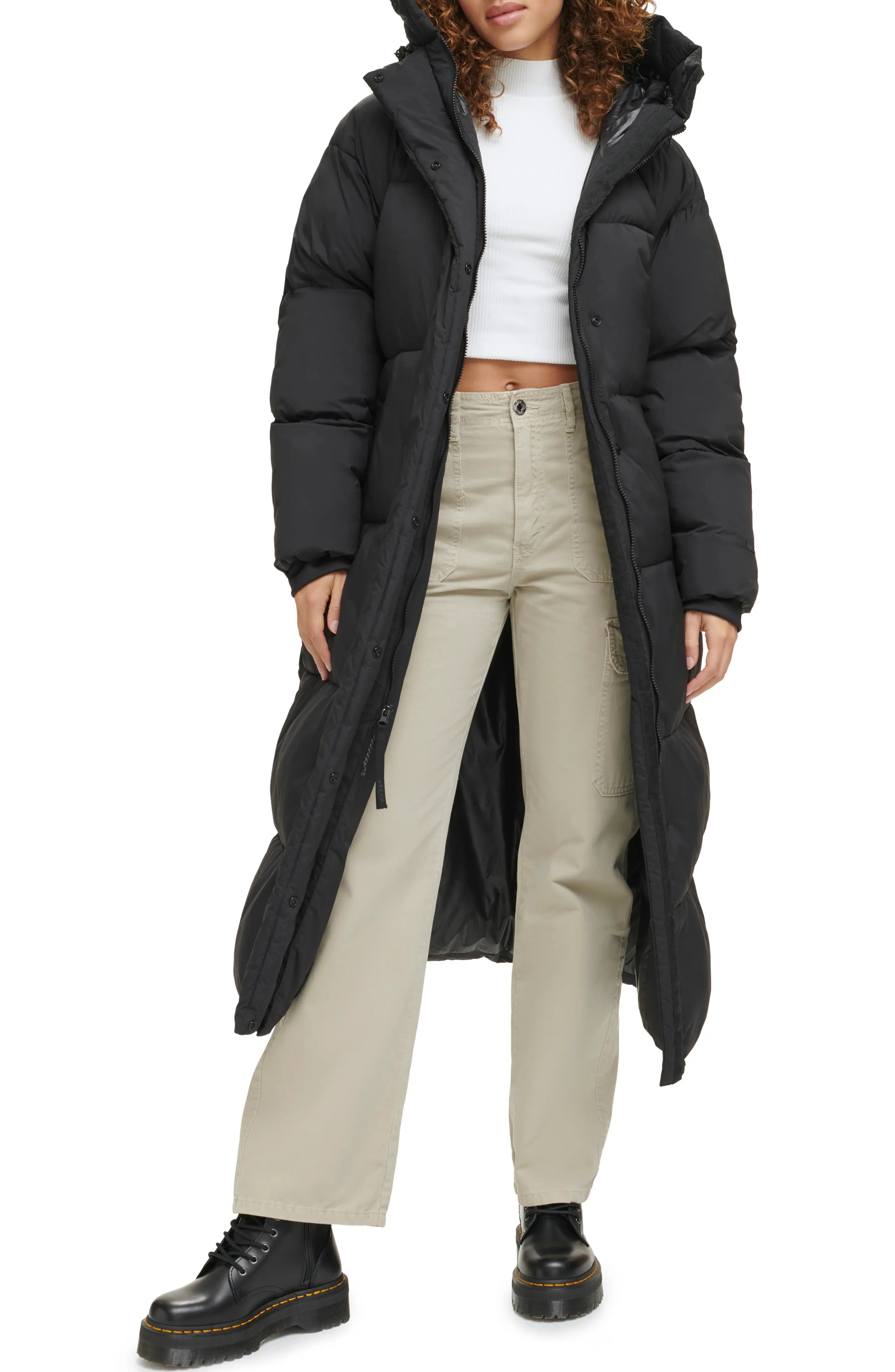 Side Zip Hooded Maxi Puffer Jacket - 1