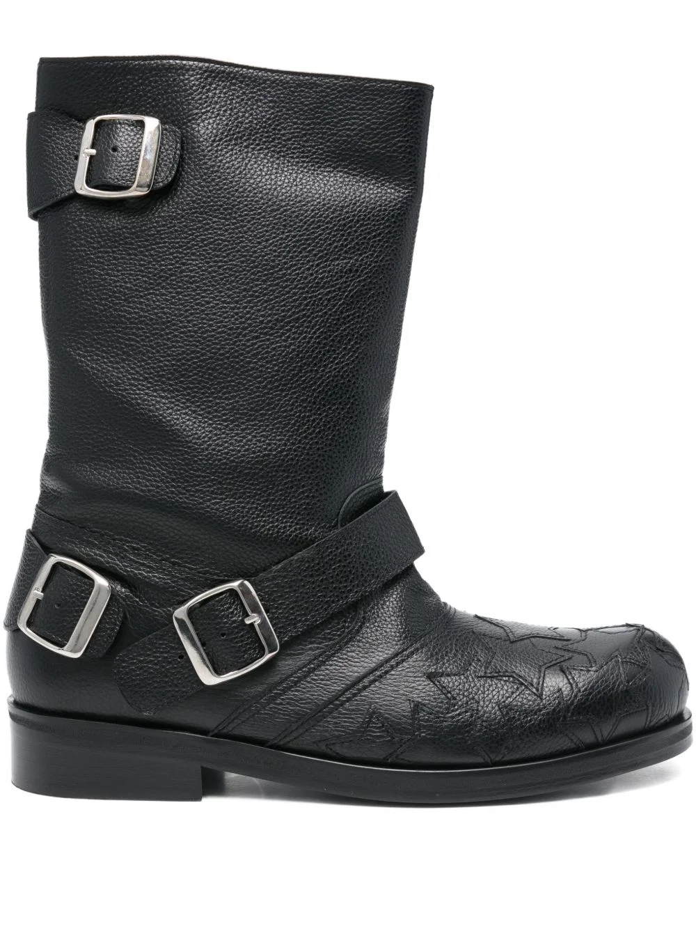 Star grainy leather biker boots - 1