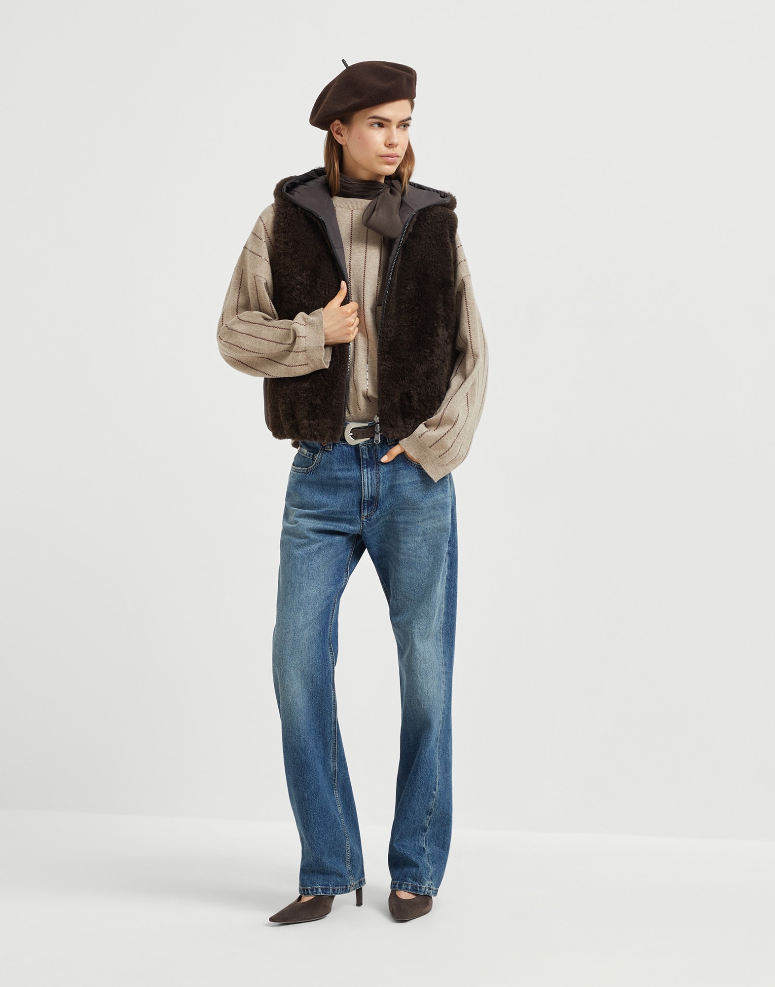 Authentic denim column trousers with monili - 4