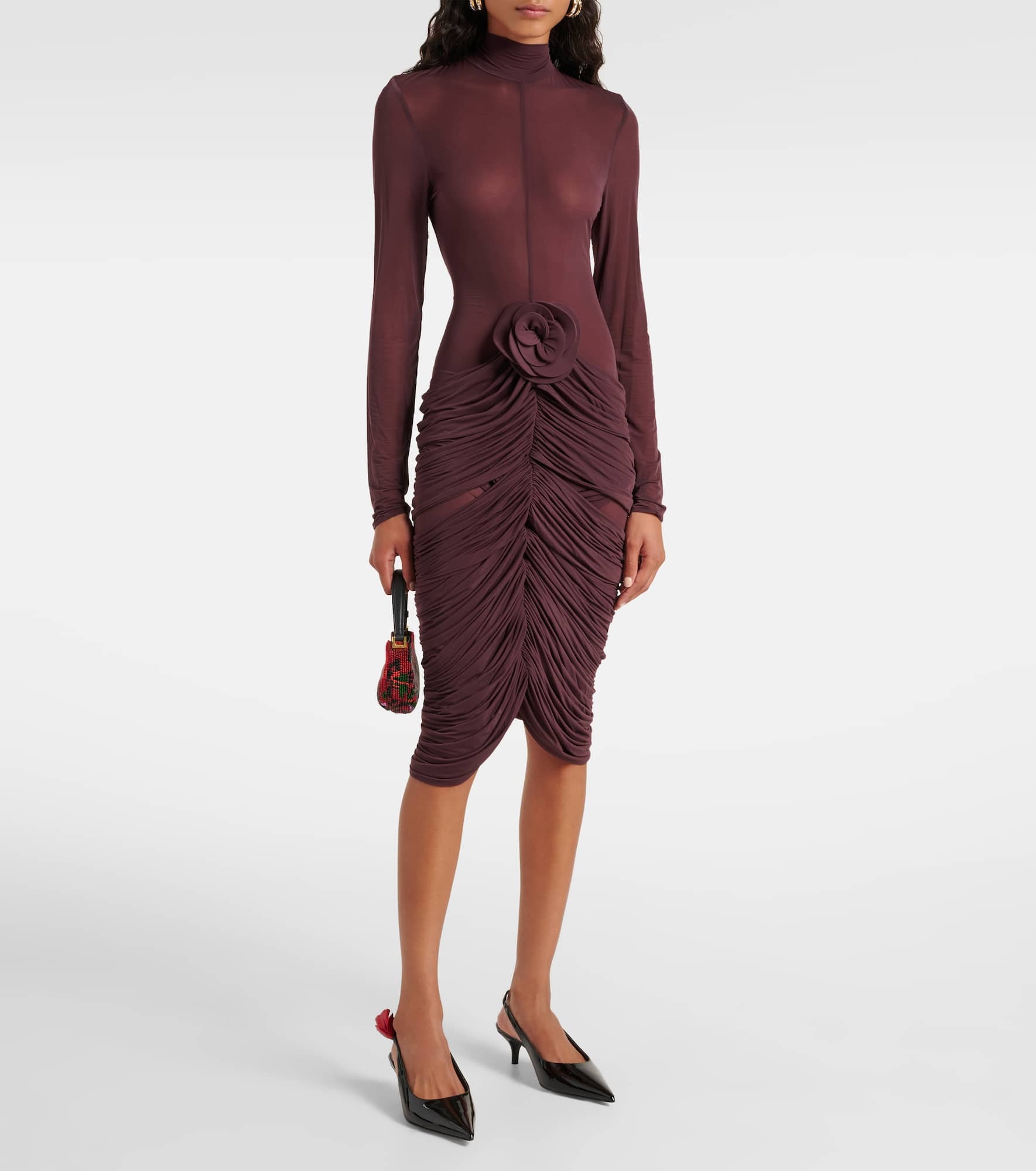 Floral-appliqué midi dress - 2