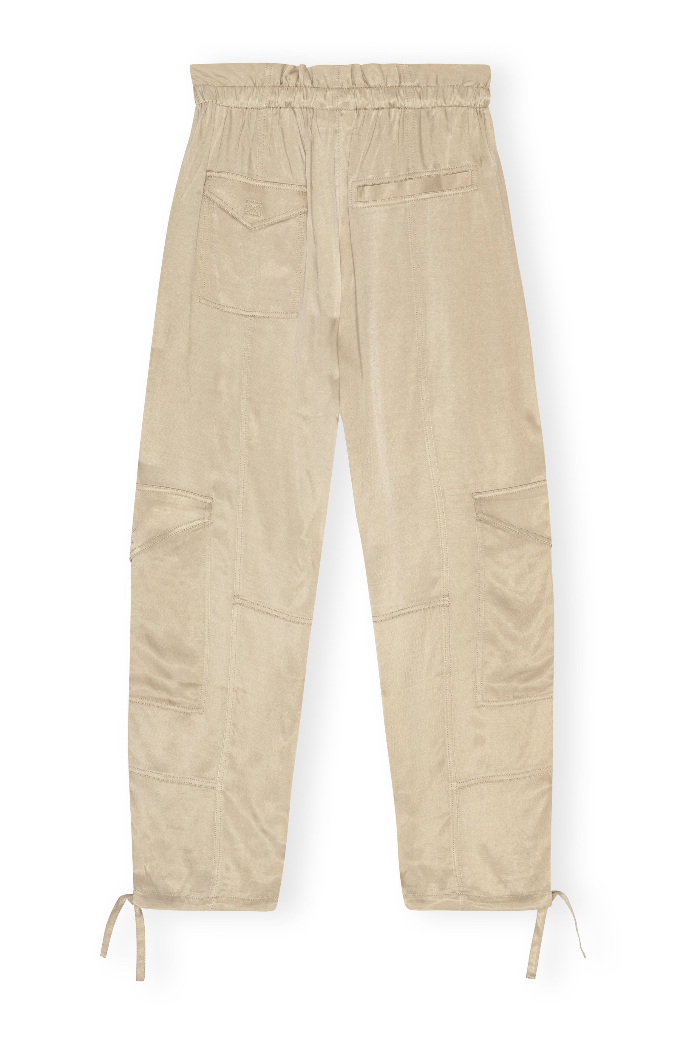 BEIGE WASHED SATIN POCKET PANTS - 1