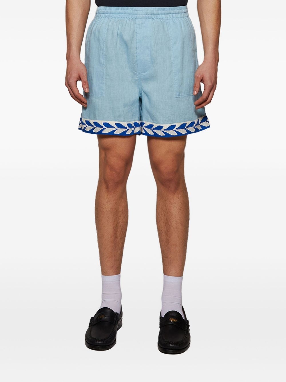 Seedling leaf-embroidered elasticated shorts - 3