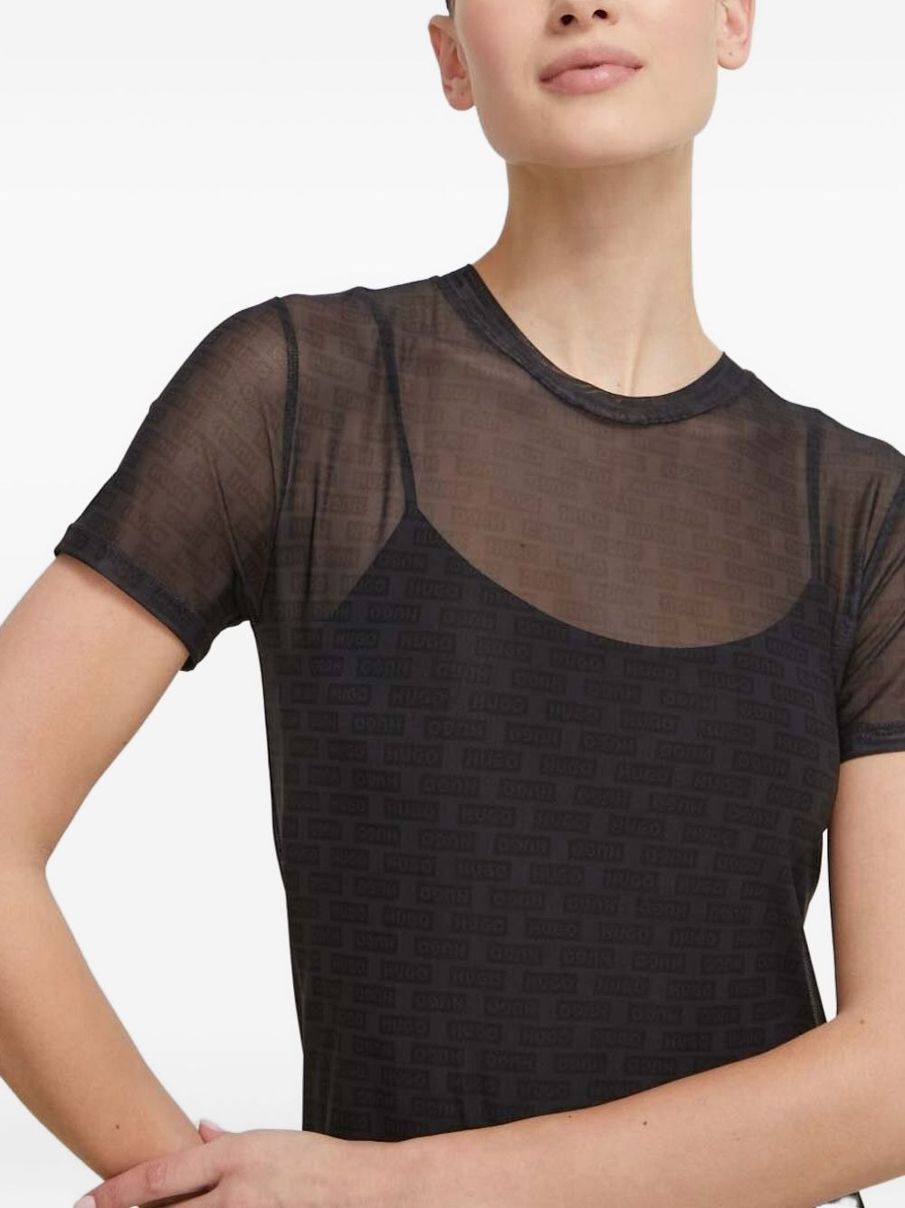logo-print mesh dress - 3
