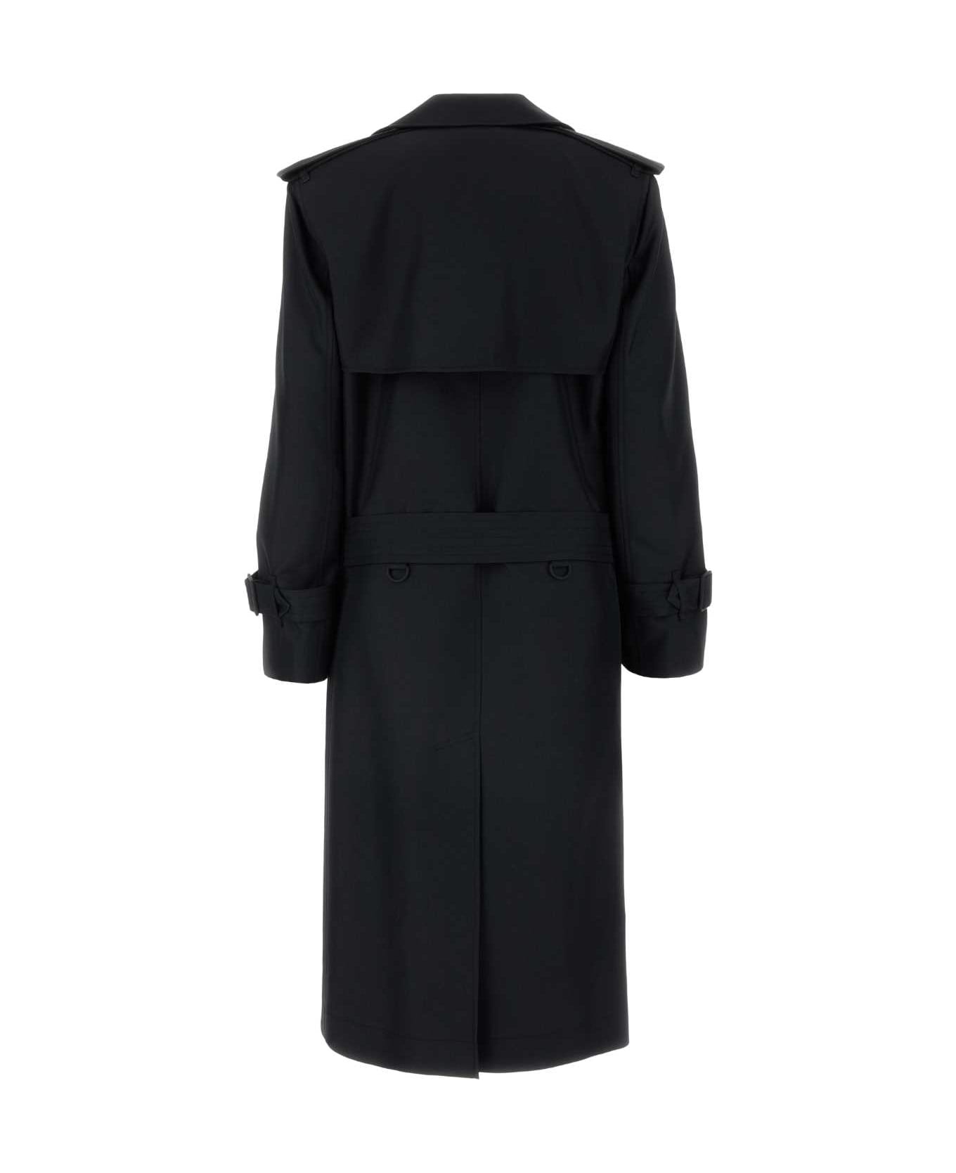 Black Silk Blend Trench Coat - 2