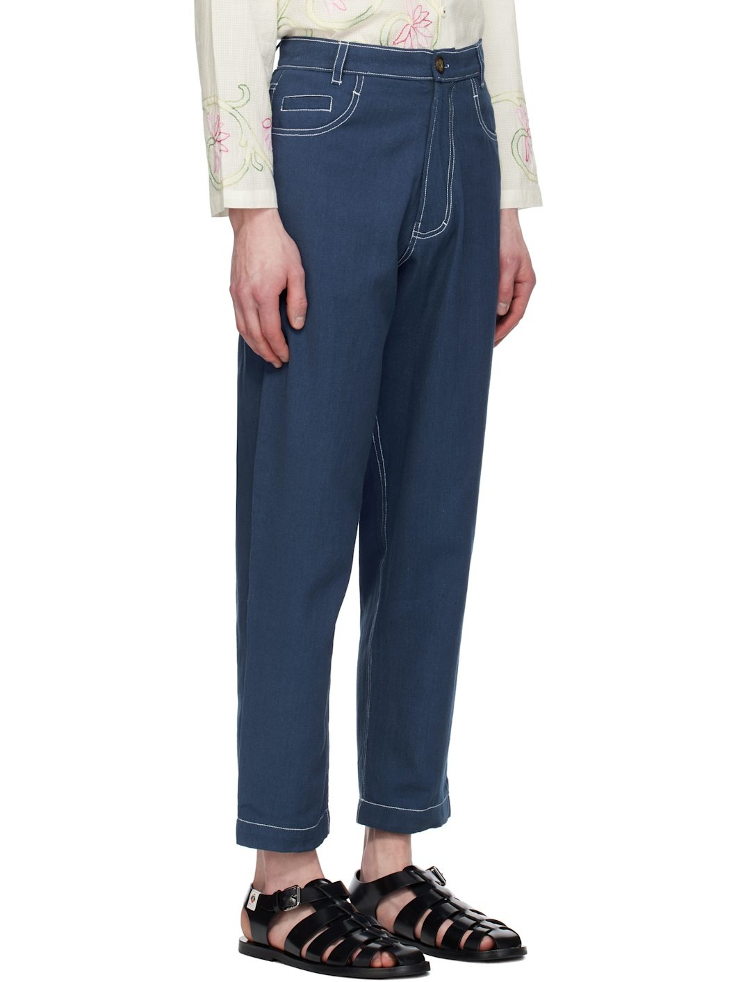 Blue Double Stitch Trousers - 2