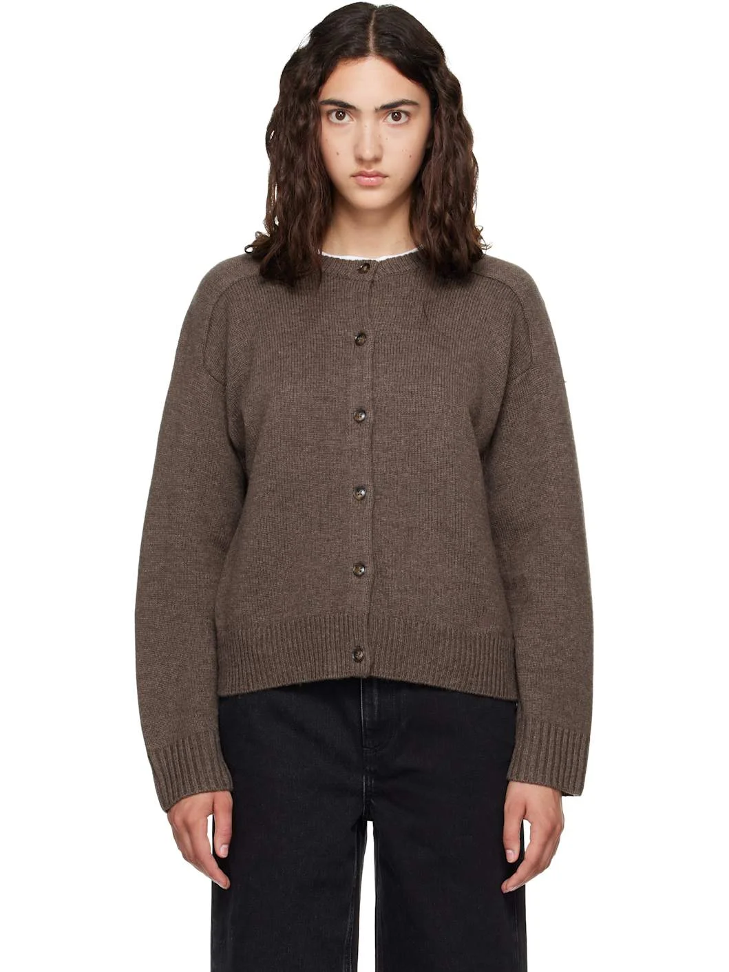 Brown AIDAR LDS Wool Cashmere Cardigan - 1