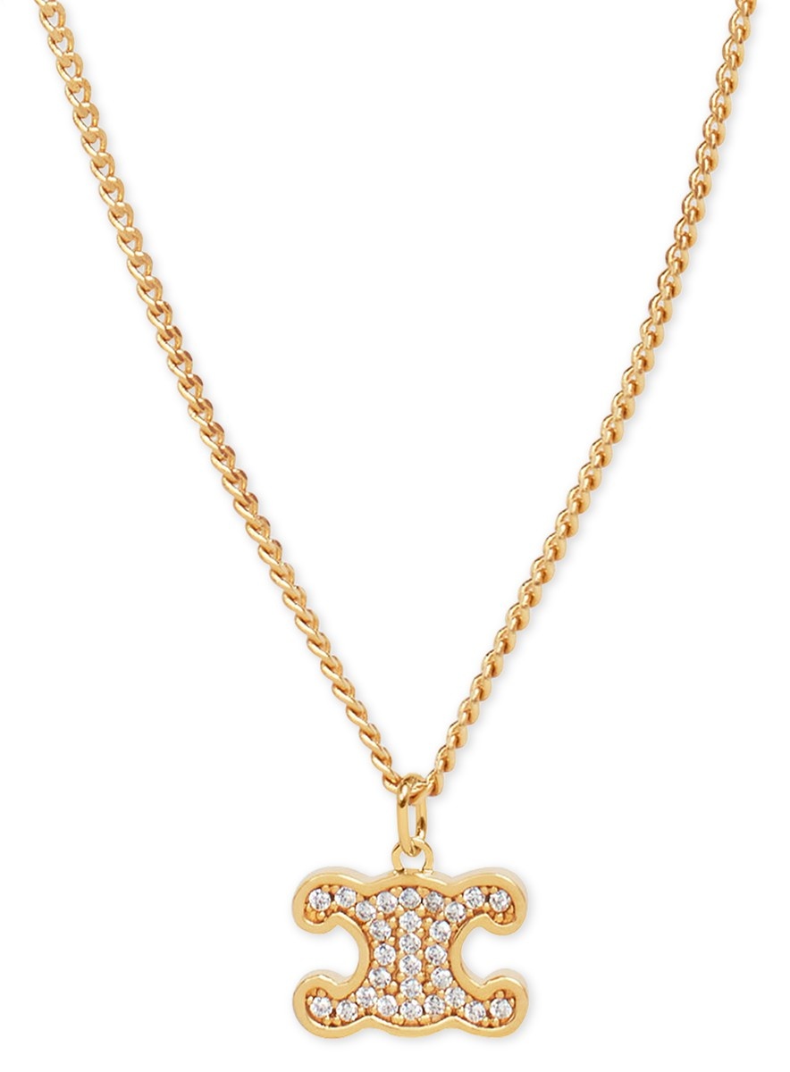 【Celine】Triomphe Rhinestone Necklace Brass Crystals Silver Céline Celine Crystal Brass Triomphe Rhinestone Necklace