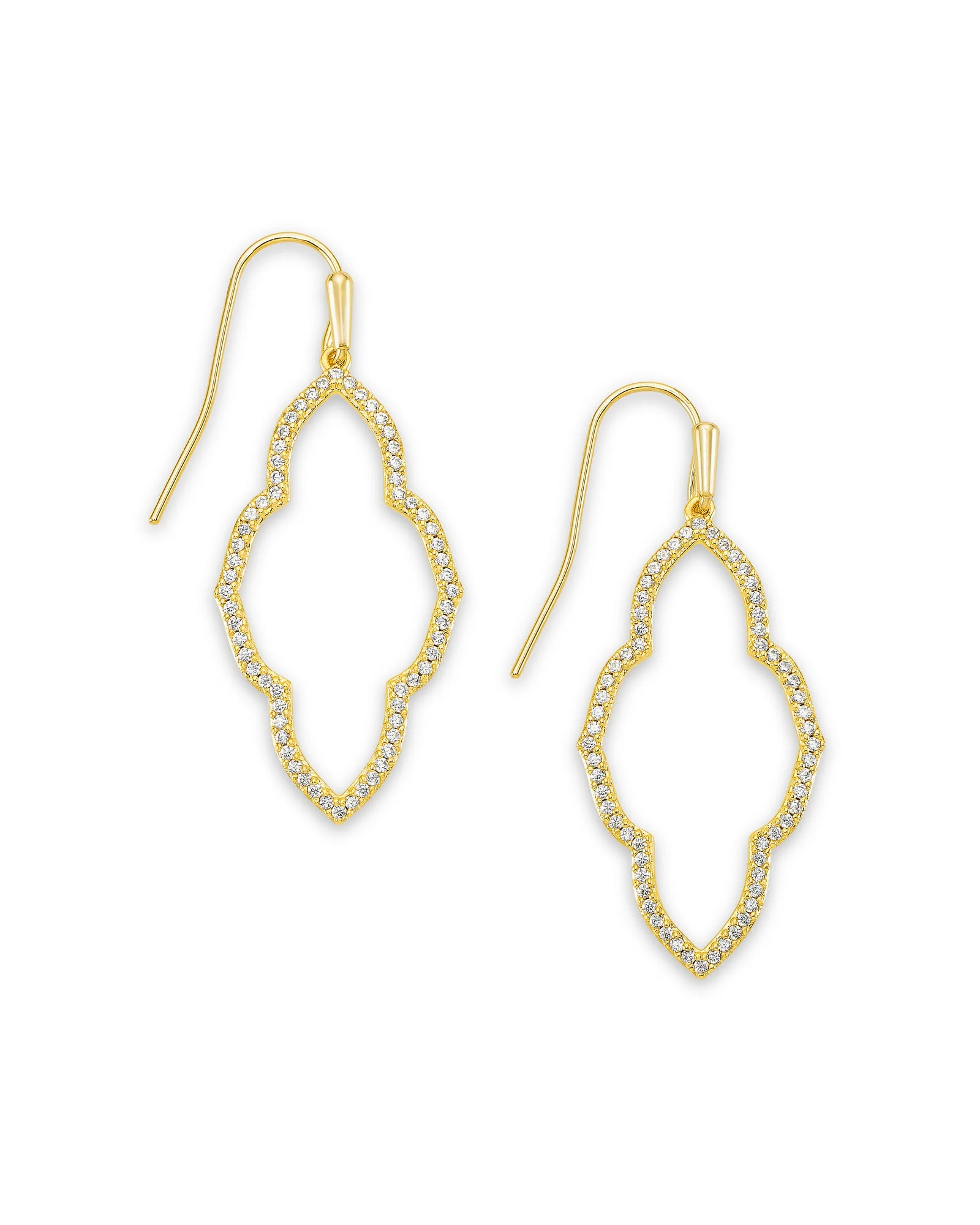 Abbie Gold Small Open Frame Earrings in White Crystal - 1