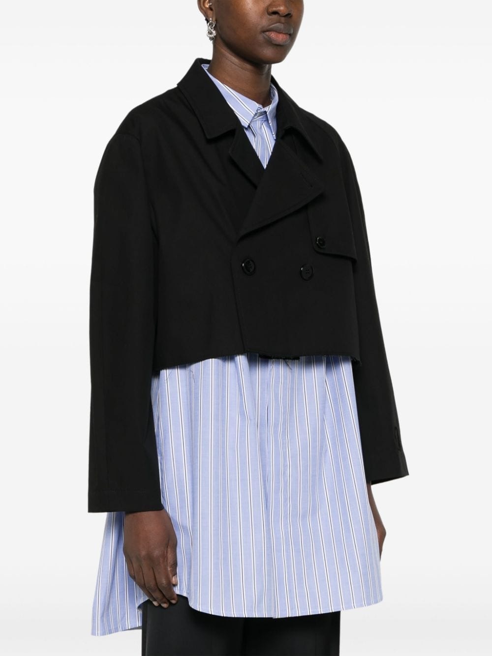 double-breasted cotton cropped jacket - 3