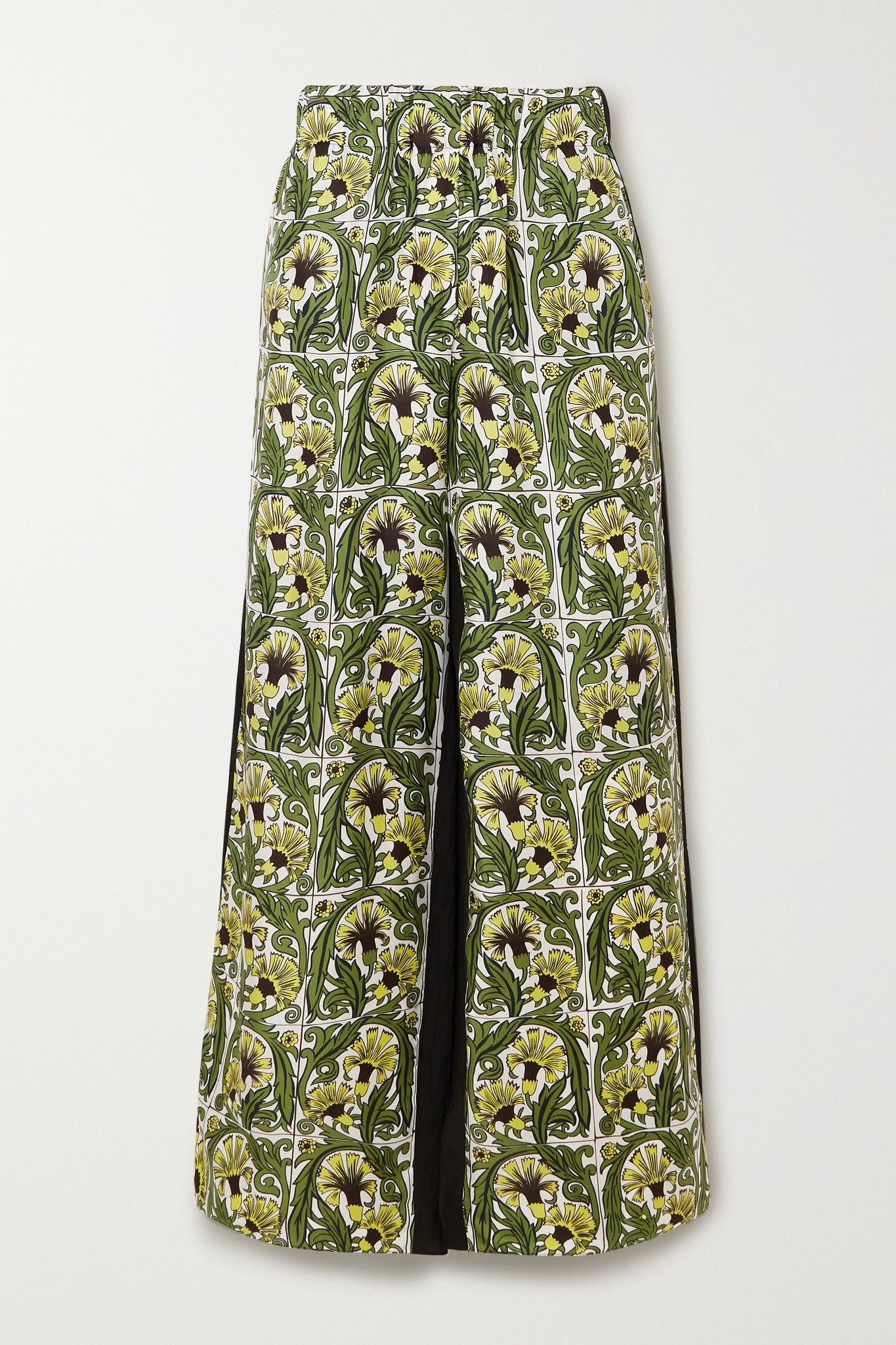 Printed silk-twill and crepe wide-leg pants - 1