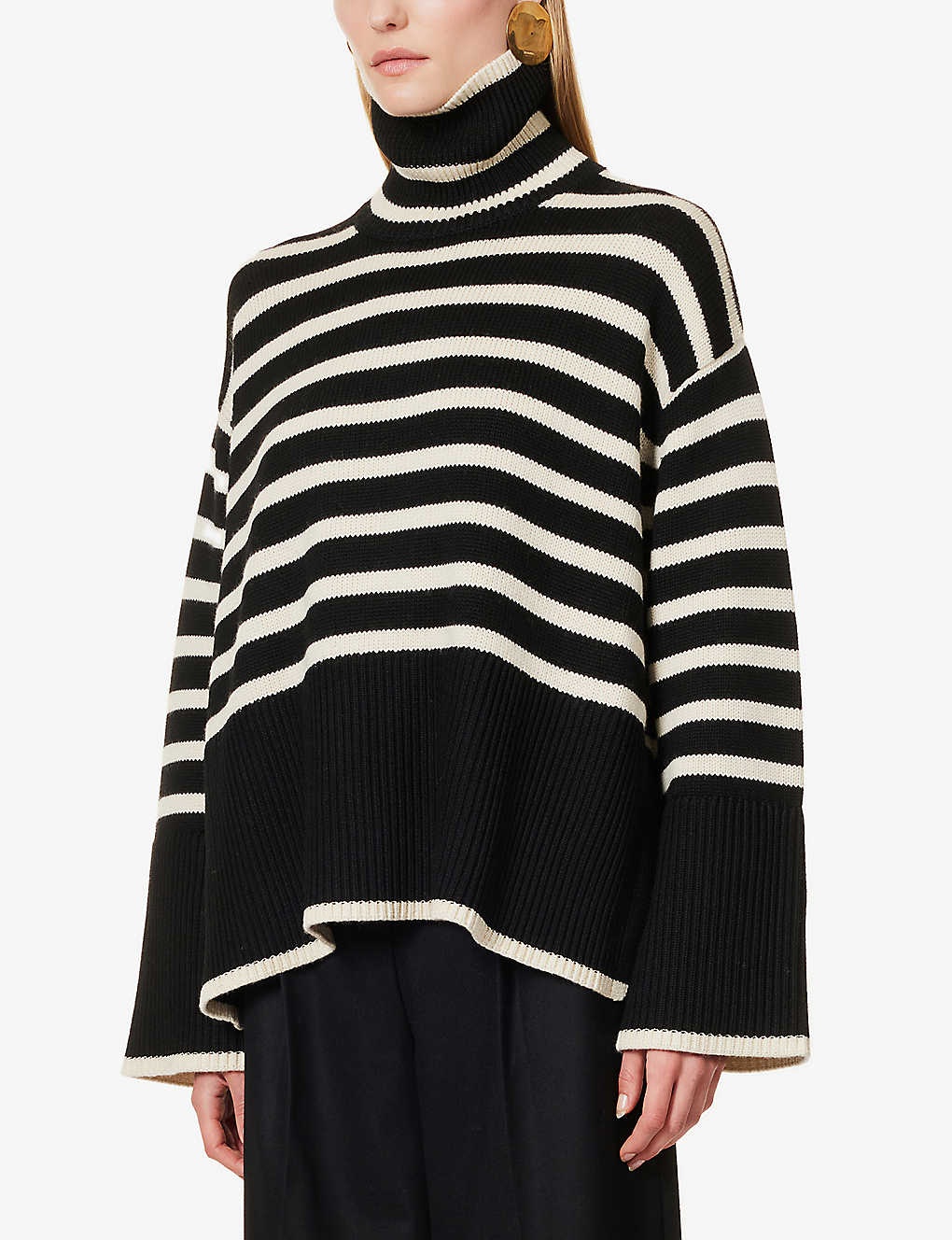 Striped turtleneck wool-blend knitted jumper - 3