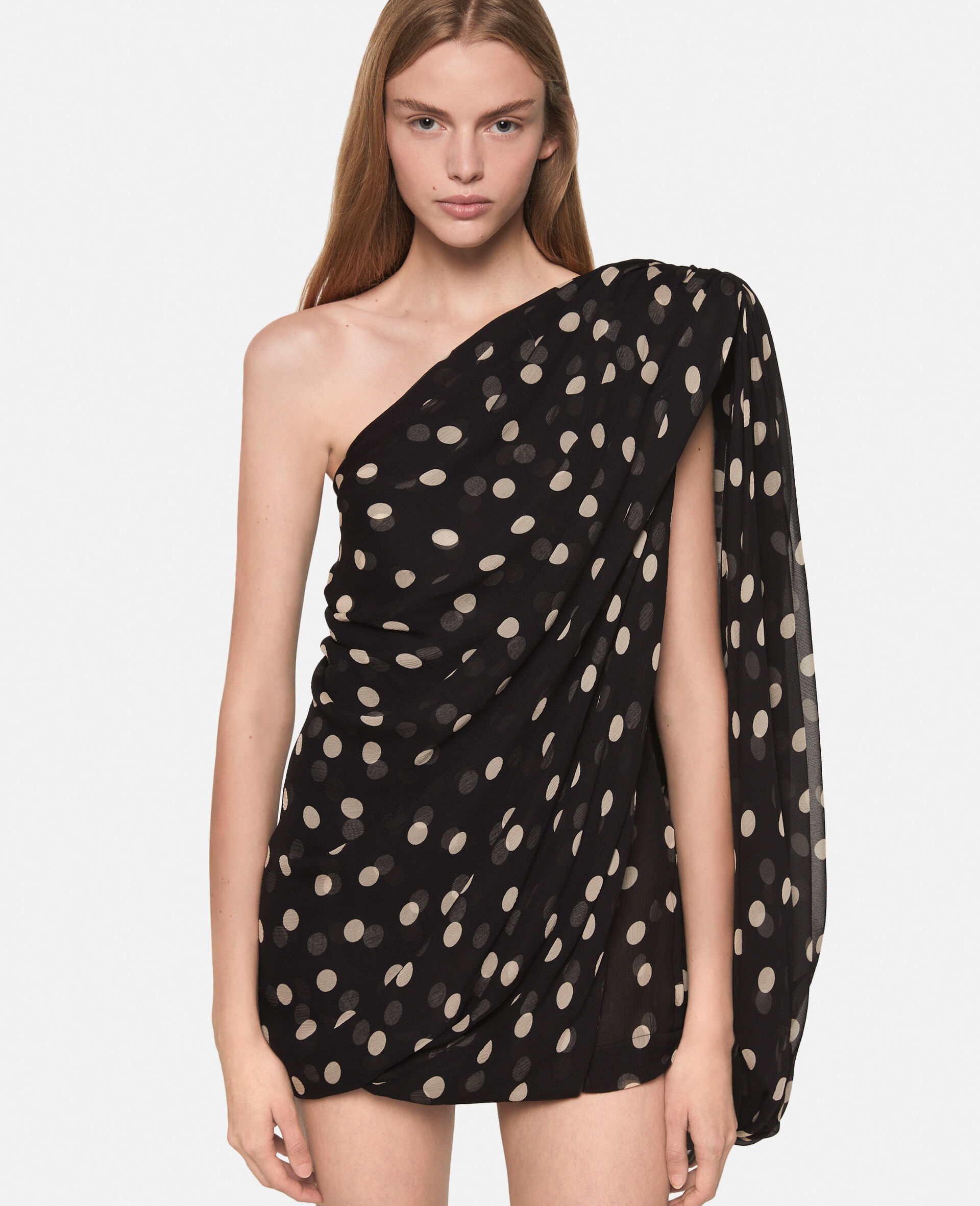 Asymmetric Polka Dot Silk Mini Dress - 3