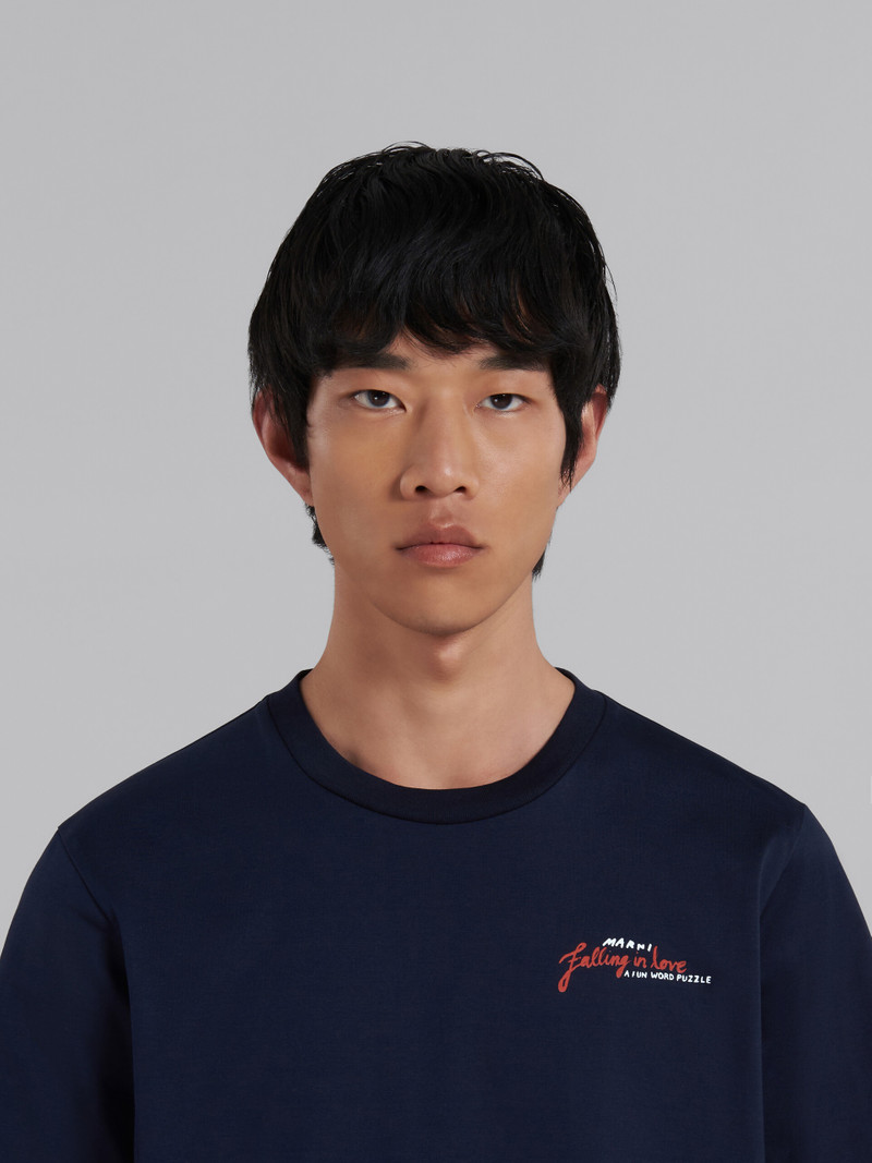 BLUE BIO COTTON T-SHIRT WITH WORDSEARCH PRINT 4