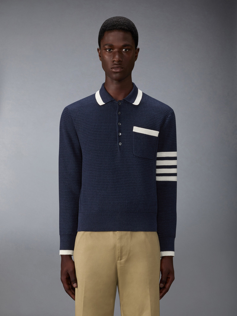 Thom Browne TEXTURED STITCH 4-BAR RELAXED LONG SLEEVE POLO outlook