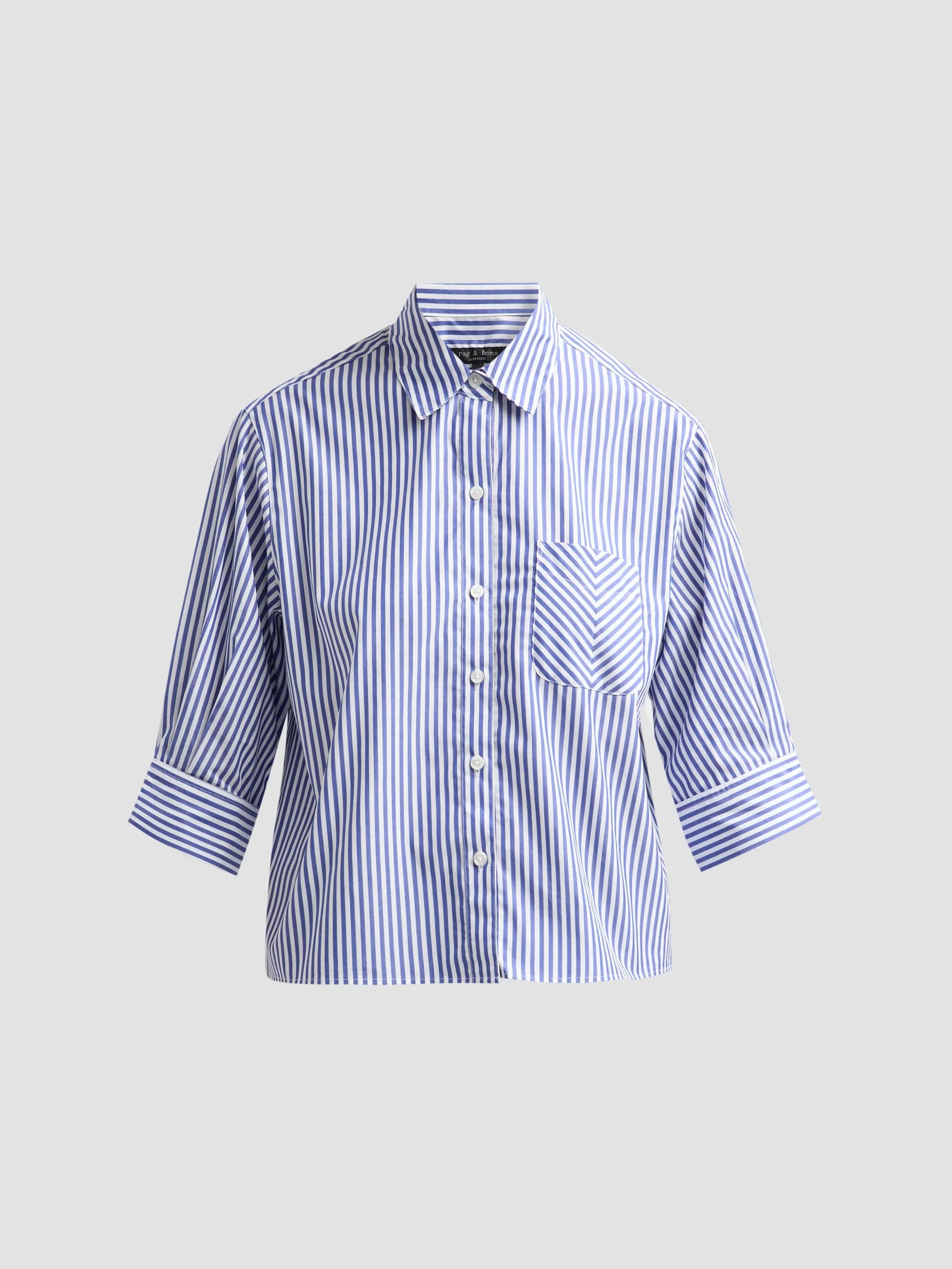 Women's Lucia Striped Cotton Poplin Shirt - Navy Stripe - 1