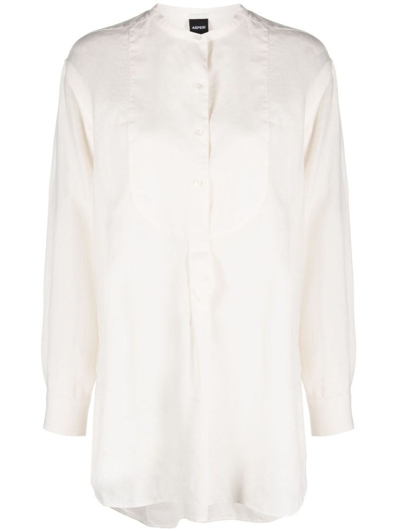 collarless linen bib shirt 1
