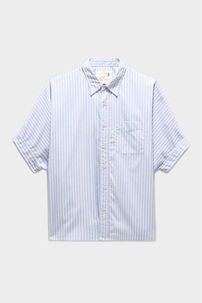 OVERSIZED BOXY BUTTON UP SHIRT - LT BLUE WIDE STRIPE | R13 - 1