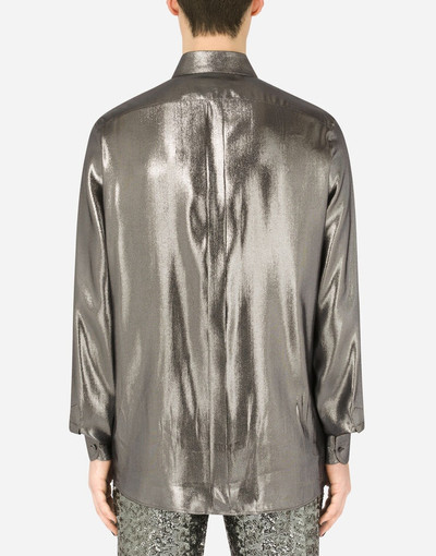 Dolce & Gabbana Laminated silk Gold-fit tuxedo shirt outlook