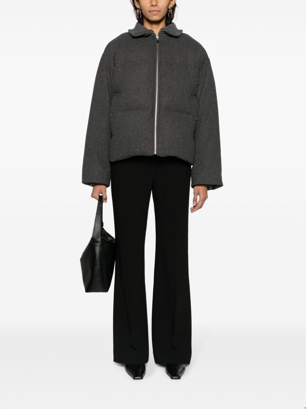 felted zip-up padded jacket - 2