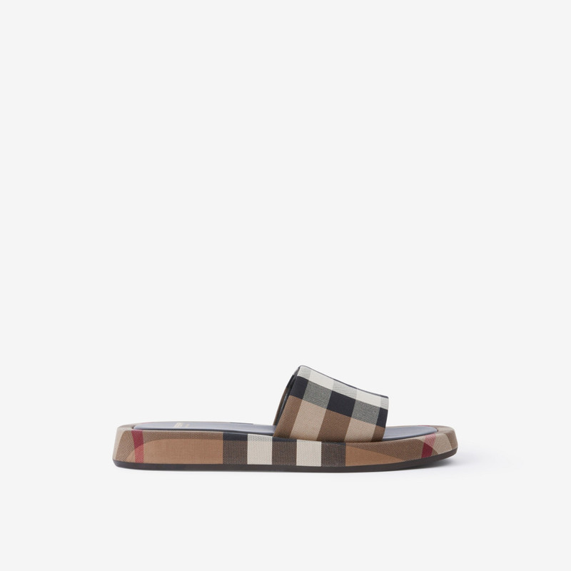 Exaggerated Check Cotton Platform Slides 1