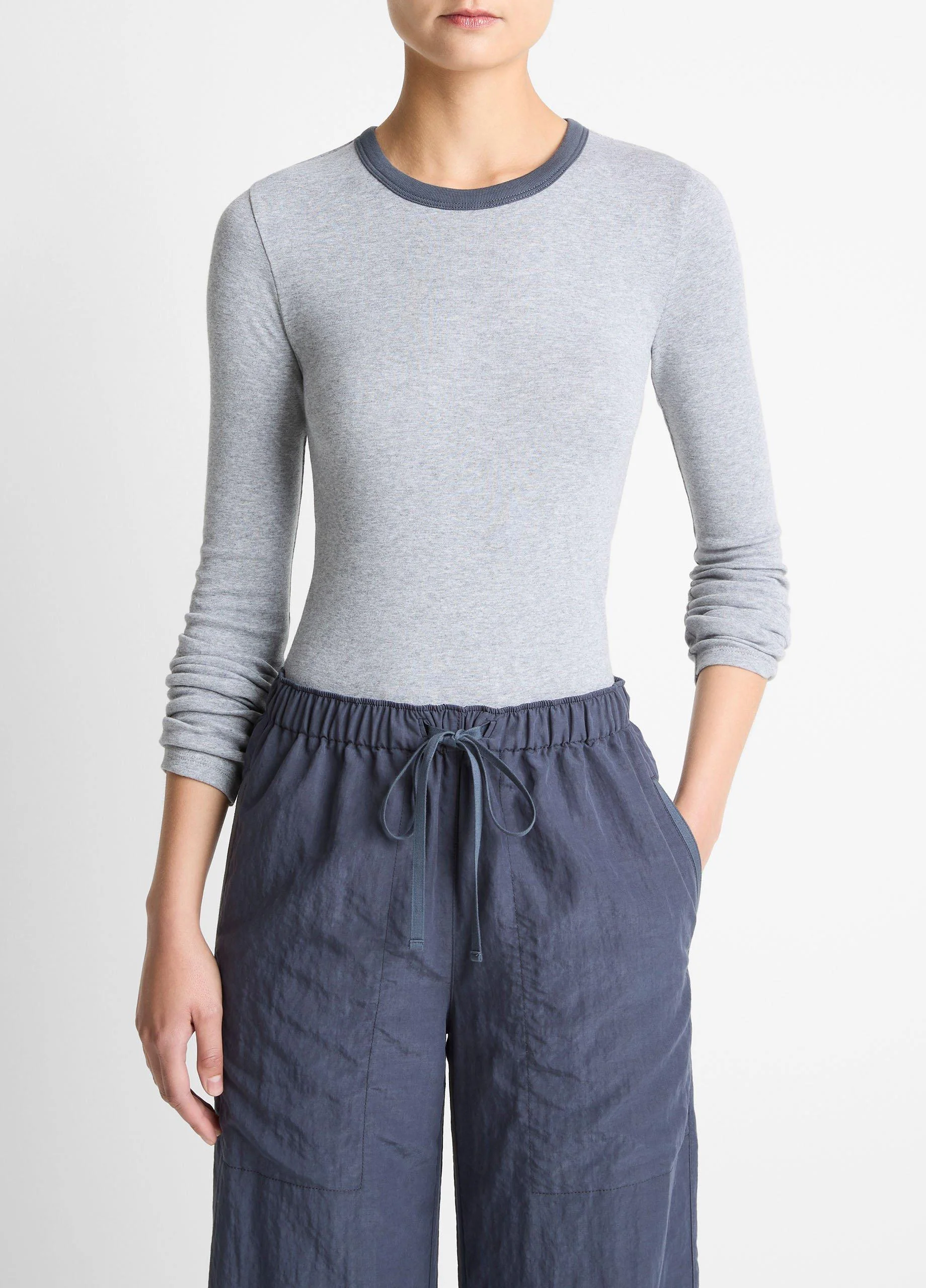 Tipped Heathered Pima Cotton-Blend Long-Sleeve T-Shirt - 1