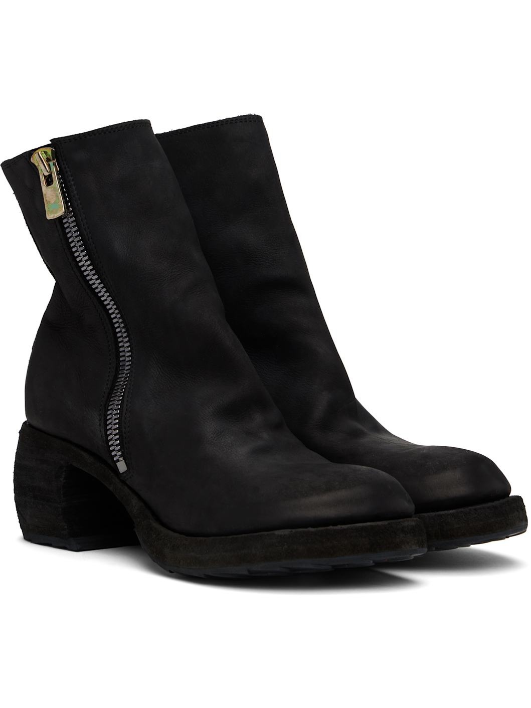 Black Guidi Edition Calf Grain Oblique Side Zip Boots - 4
